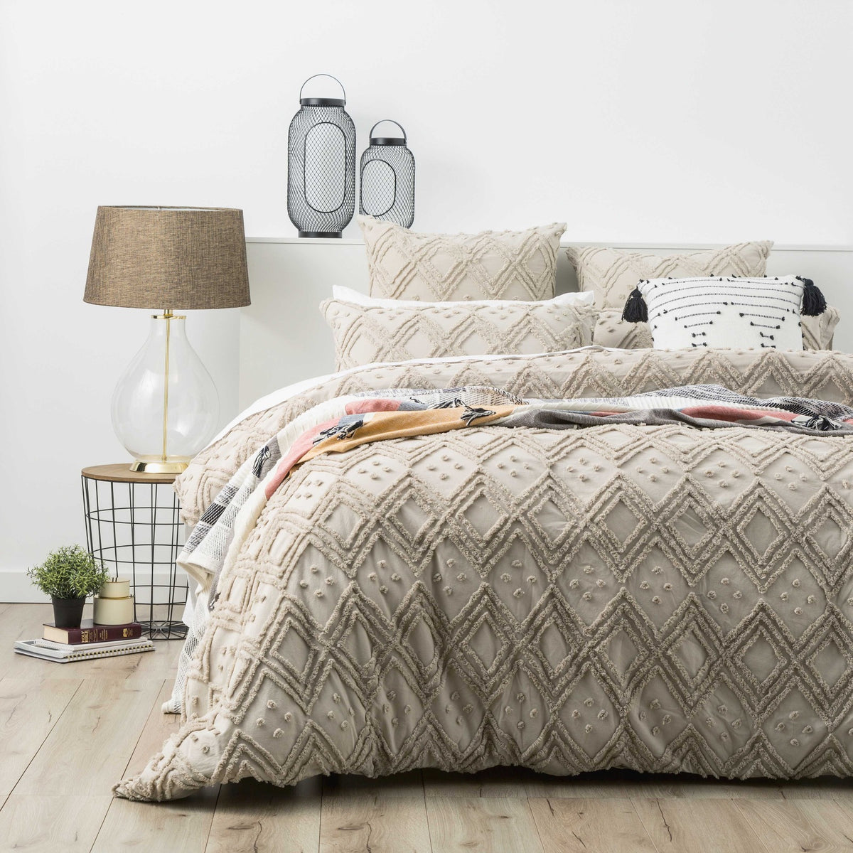 Park Avenue Medallion Vintage Washed Cotton Tufted European Pillowcase - Euro 65 x 65 cm Stone