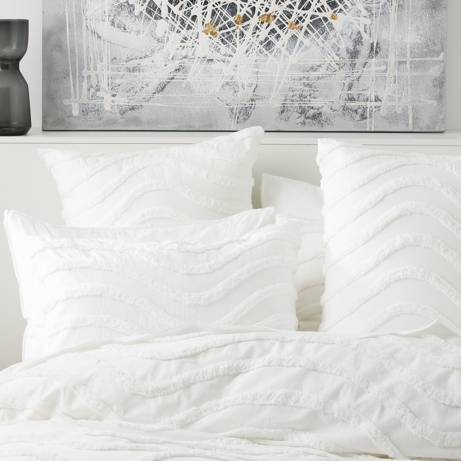 Cloud Linen Wave 100% Cotton Chenille Vintage washed tufted Quilt cover Set Double White