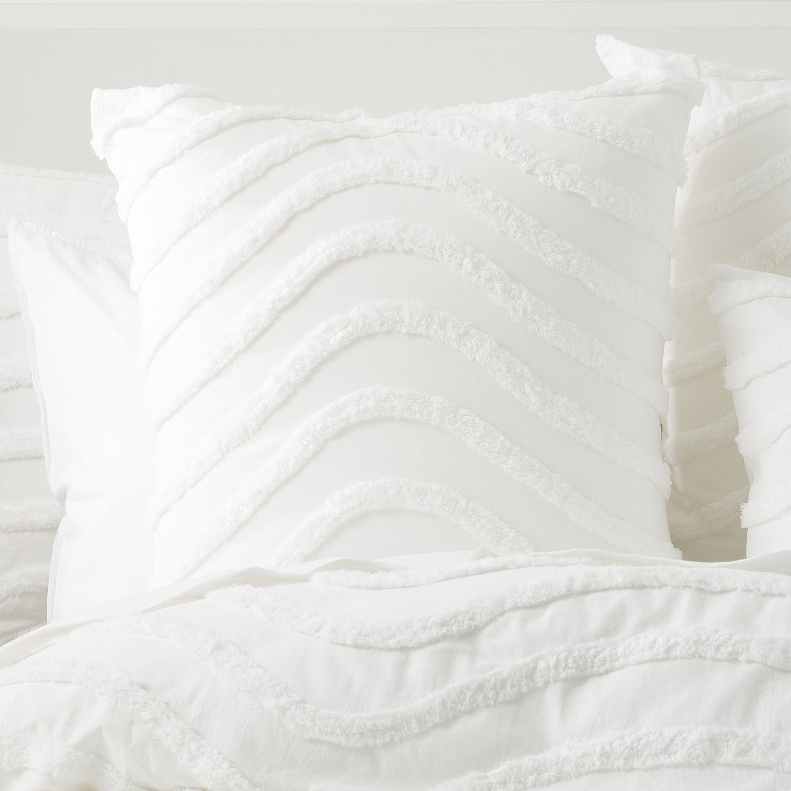 Cloud Linen Wave 100% Cotton Chenille Vintage washed tufted Quilt cover Set Euro P/Case White