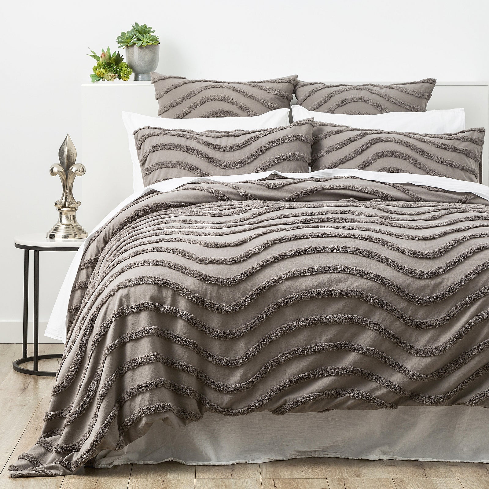 Cloud Linen Wave 100% Cotton Chenille Vintage washed tufted Quilt cover Set Double Grey