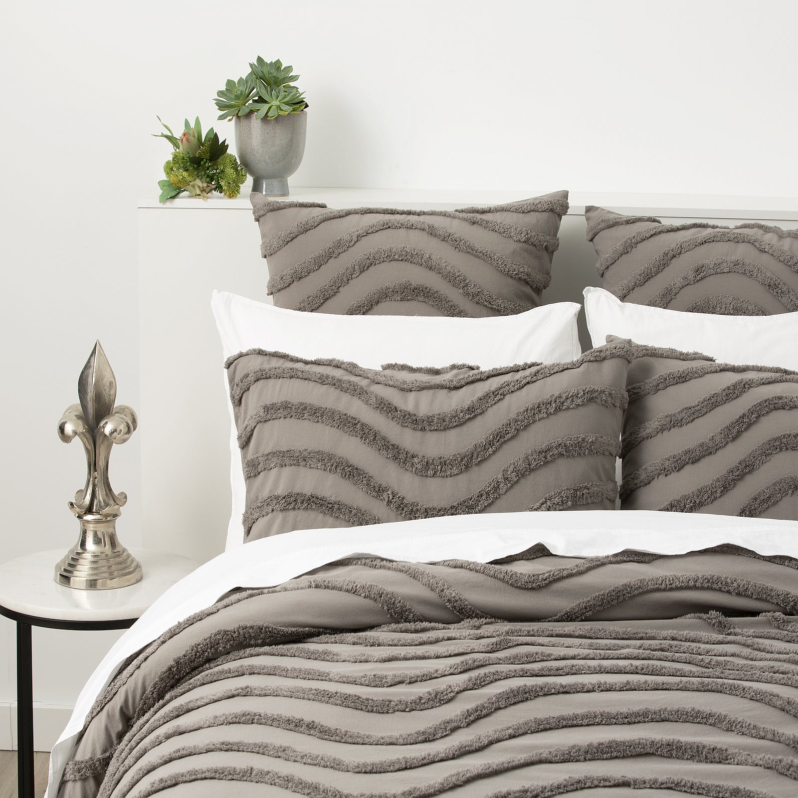 Cloud Linen Wave 100% Cotton Chenille Vintage washed tufted Quilt cover Set Double Grey