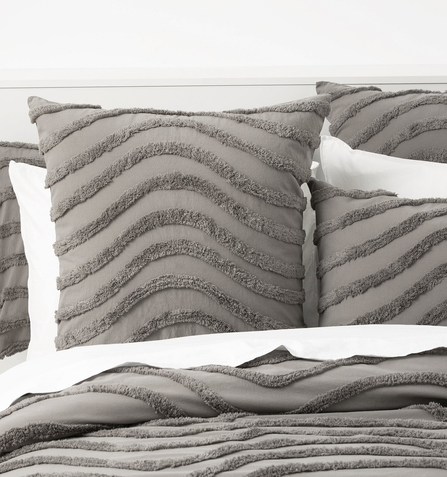 Cloud Linen Wave 100% Cotton Chenille Vintage washed tufted Quilt cover Set Queen Grey