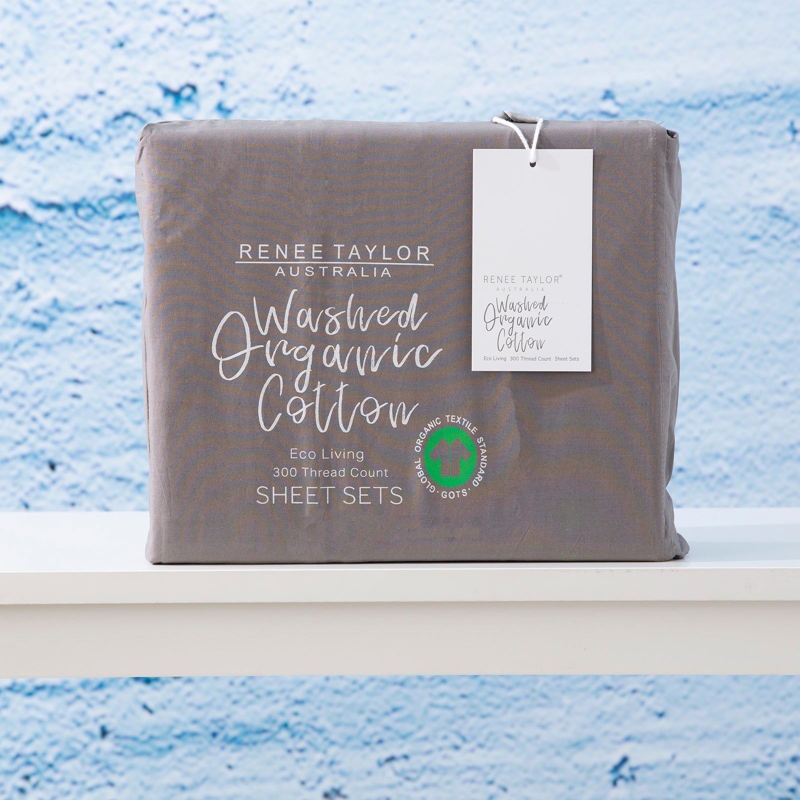 Renee Taylor 300 Thread Count 100 % Organic Cotton Sheet sets Mega Queen Steel Grey