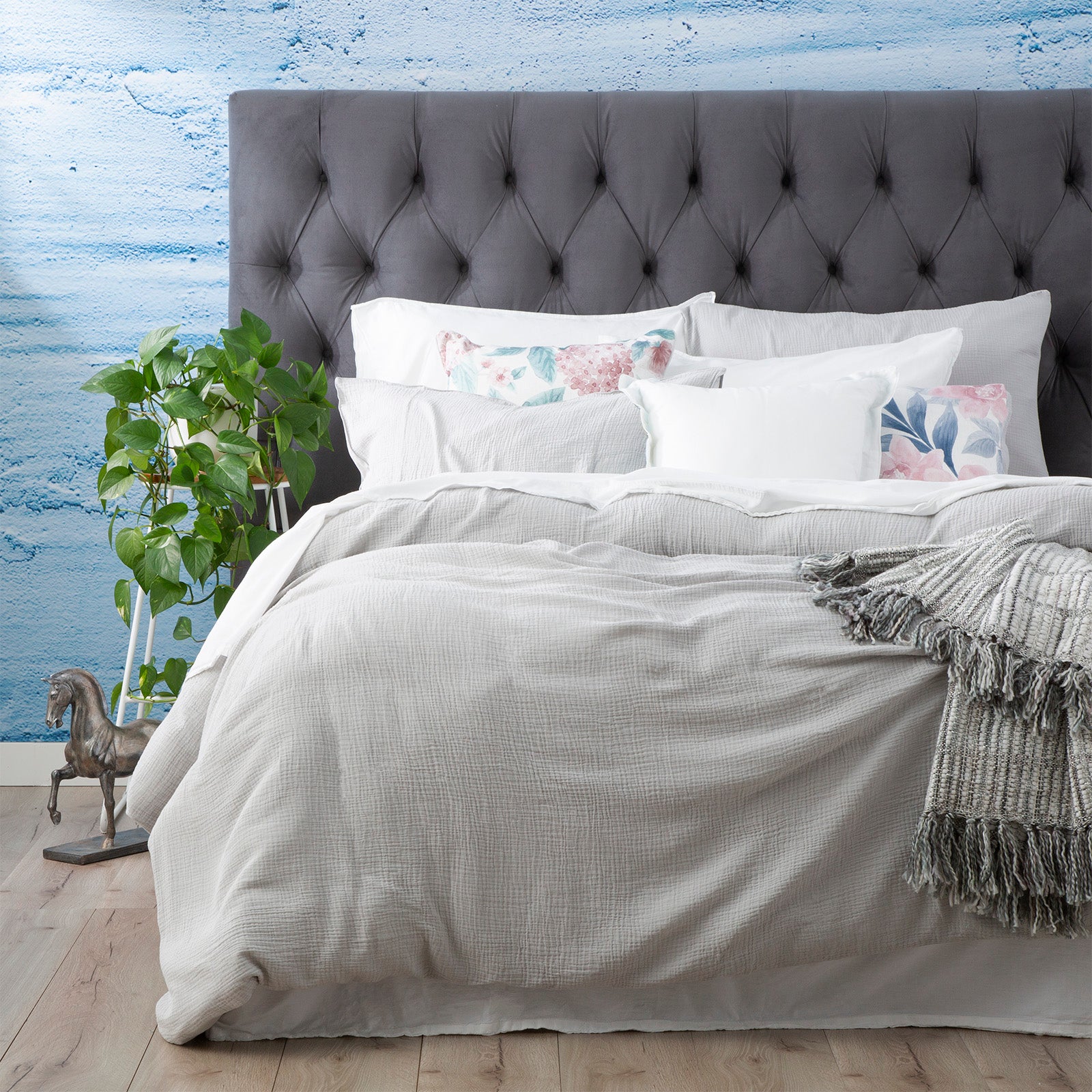 Renee Taylor Solana Washed Cotton Textured Quilt cover set Queen Silver