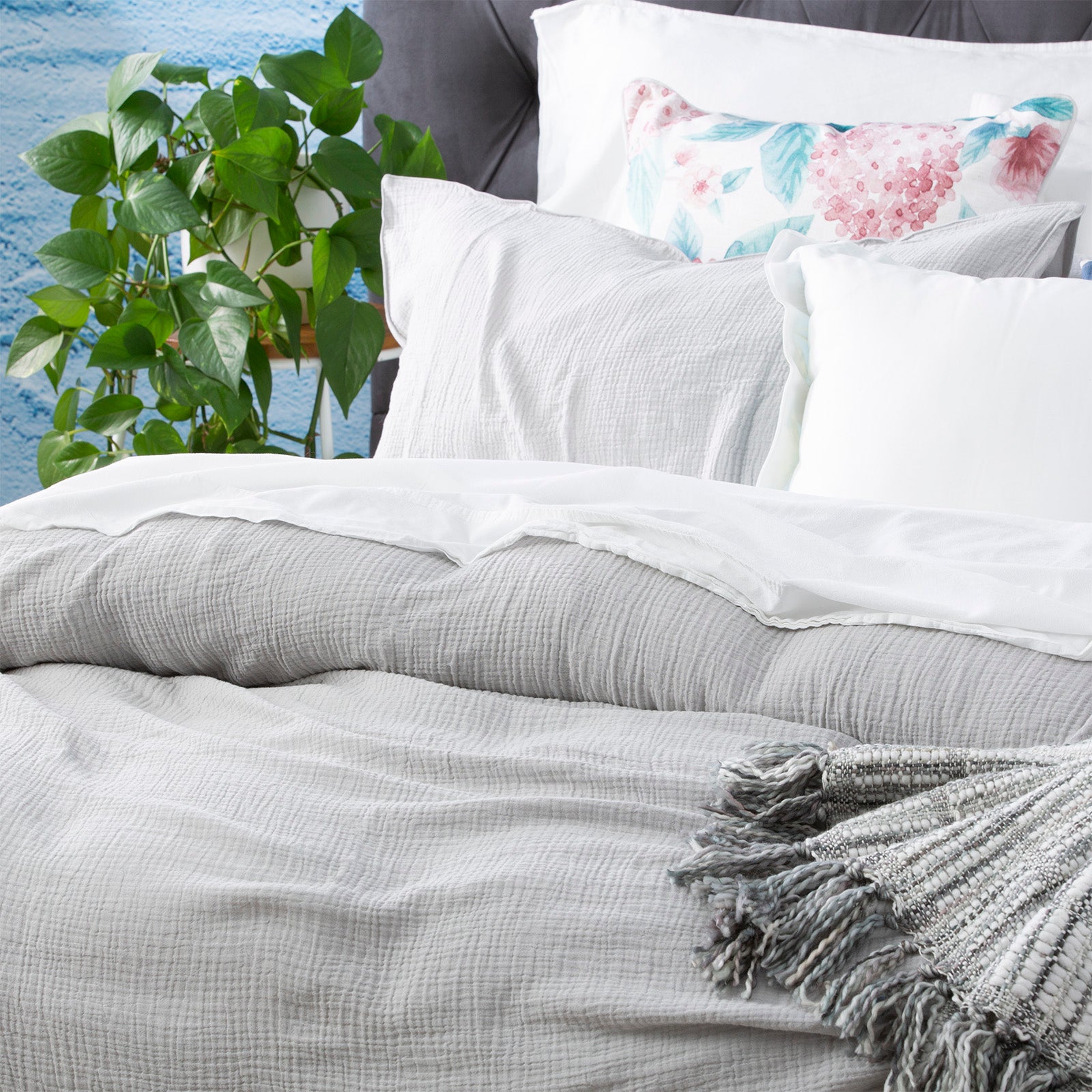 Renee Taylor Solana Washed Cotton Textured Quilt cover set Queen Silver