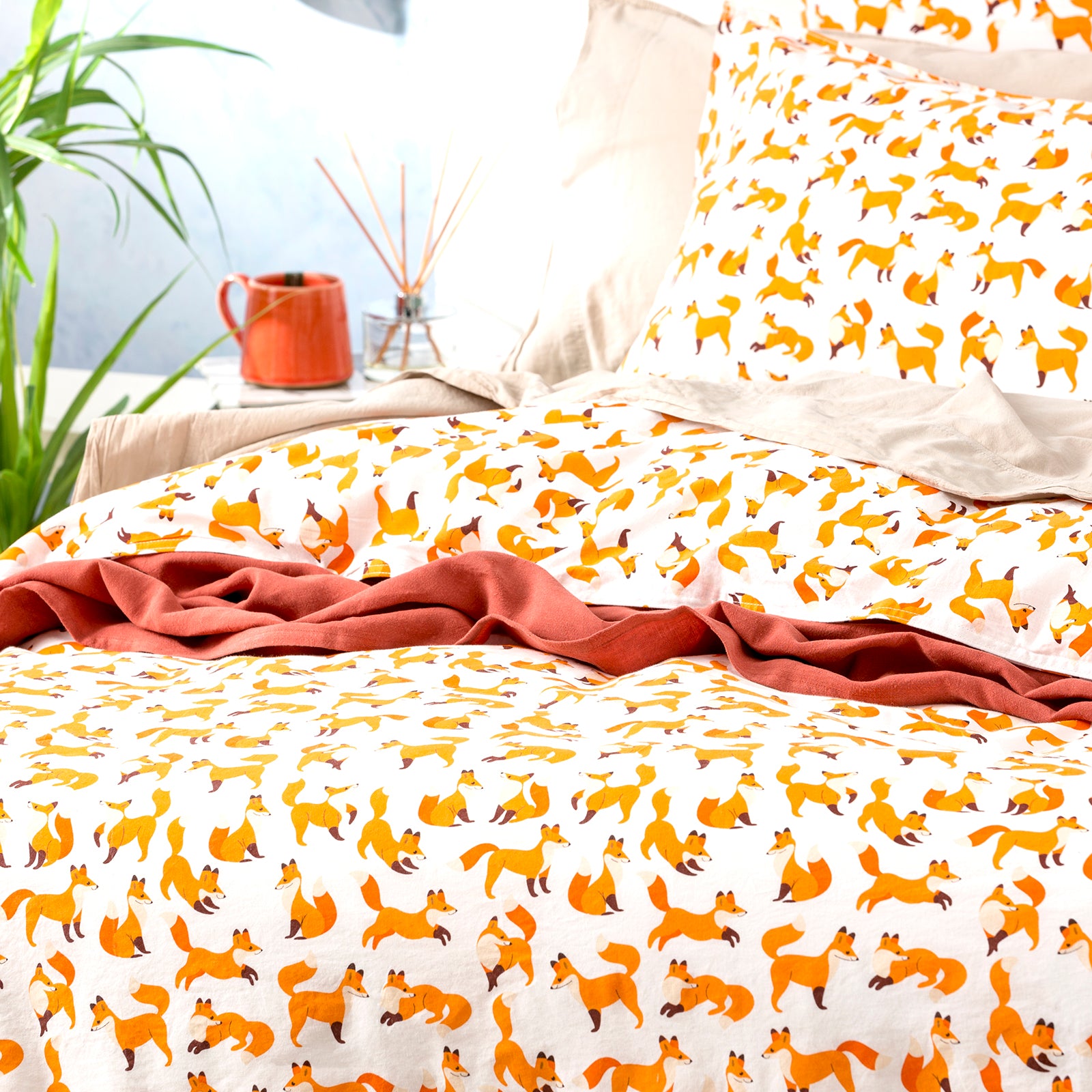 Renee Taylor European Vintage Washed Printed Cotton Quilt cover set King Fox