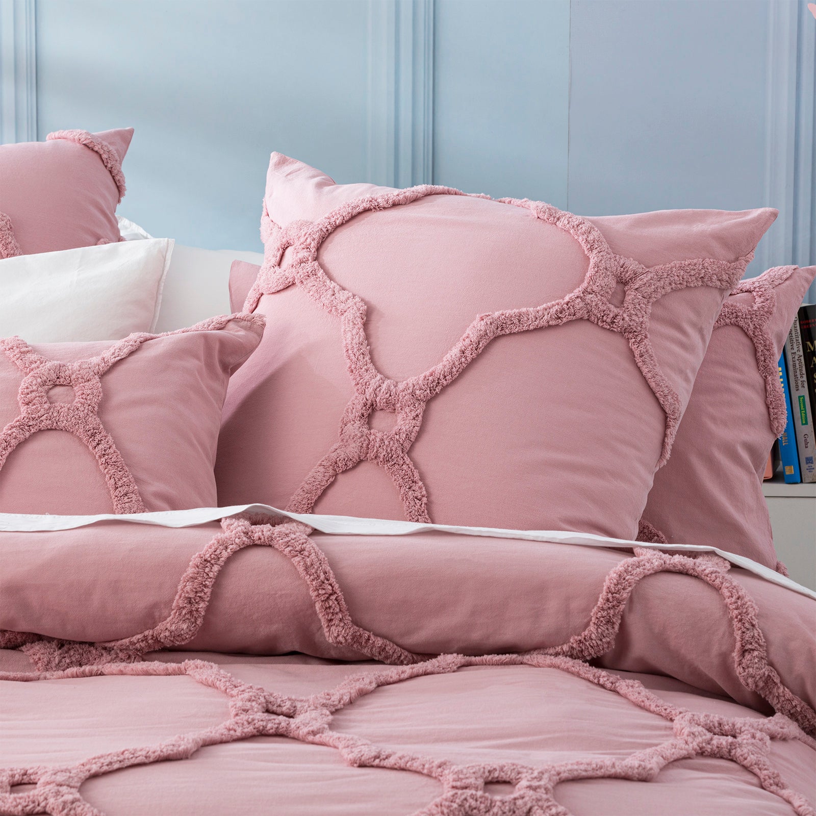 Renee Taylor Moroccan 100% Cotton Chenille Vintage washed Tufted Quilt cover set King Blush