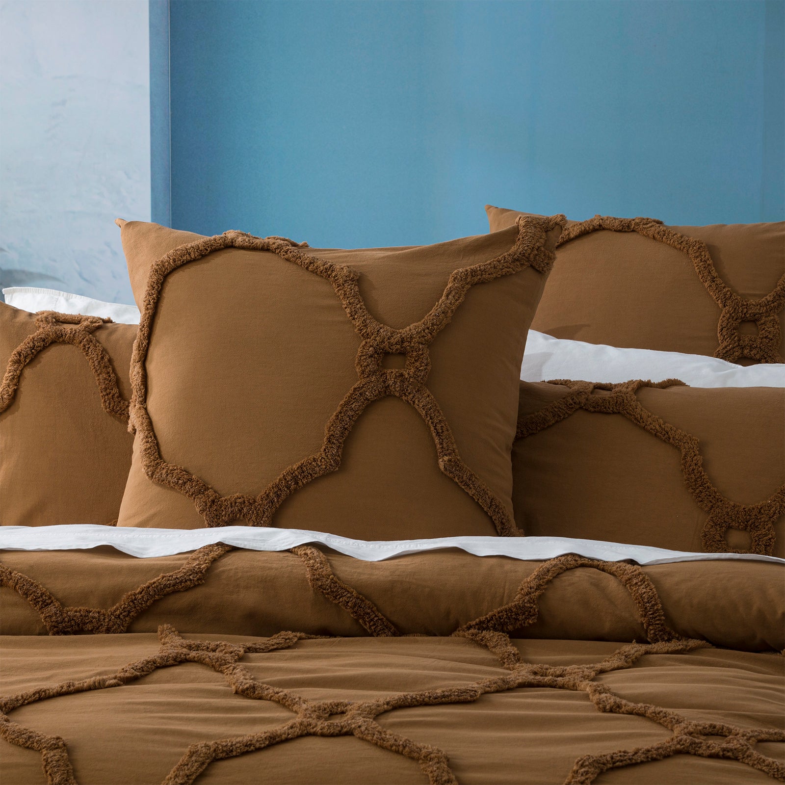 Renee Taylor Moroccan 100% Cotton Chenille Vintage washed Tufted Quilt cover set European P/Case Wood