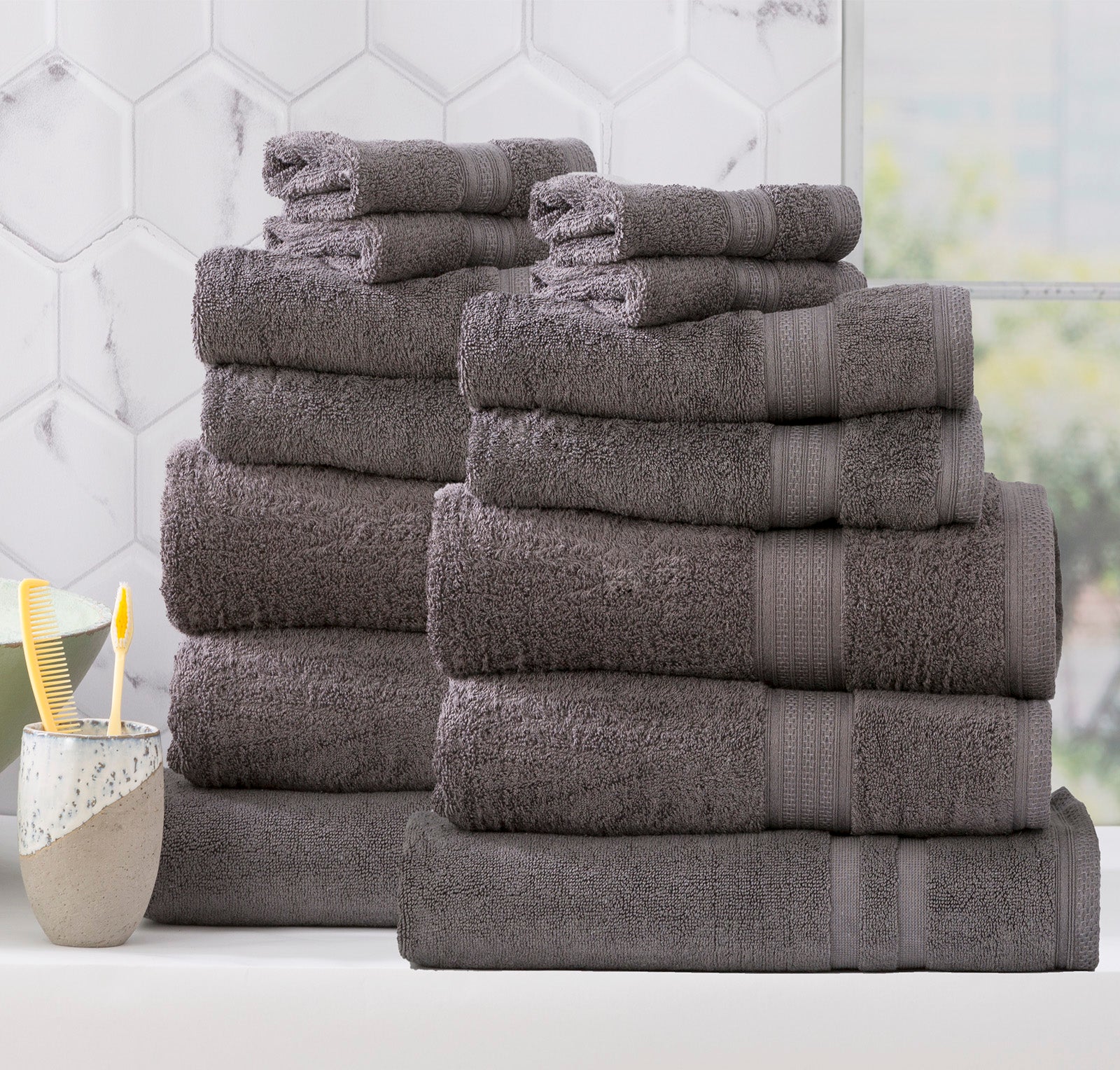 Renee Taylor Stella 650 GSM Super Soft Bamboo Cotton 4 Piece Bath Towel Charcoal