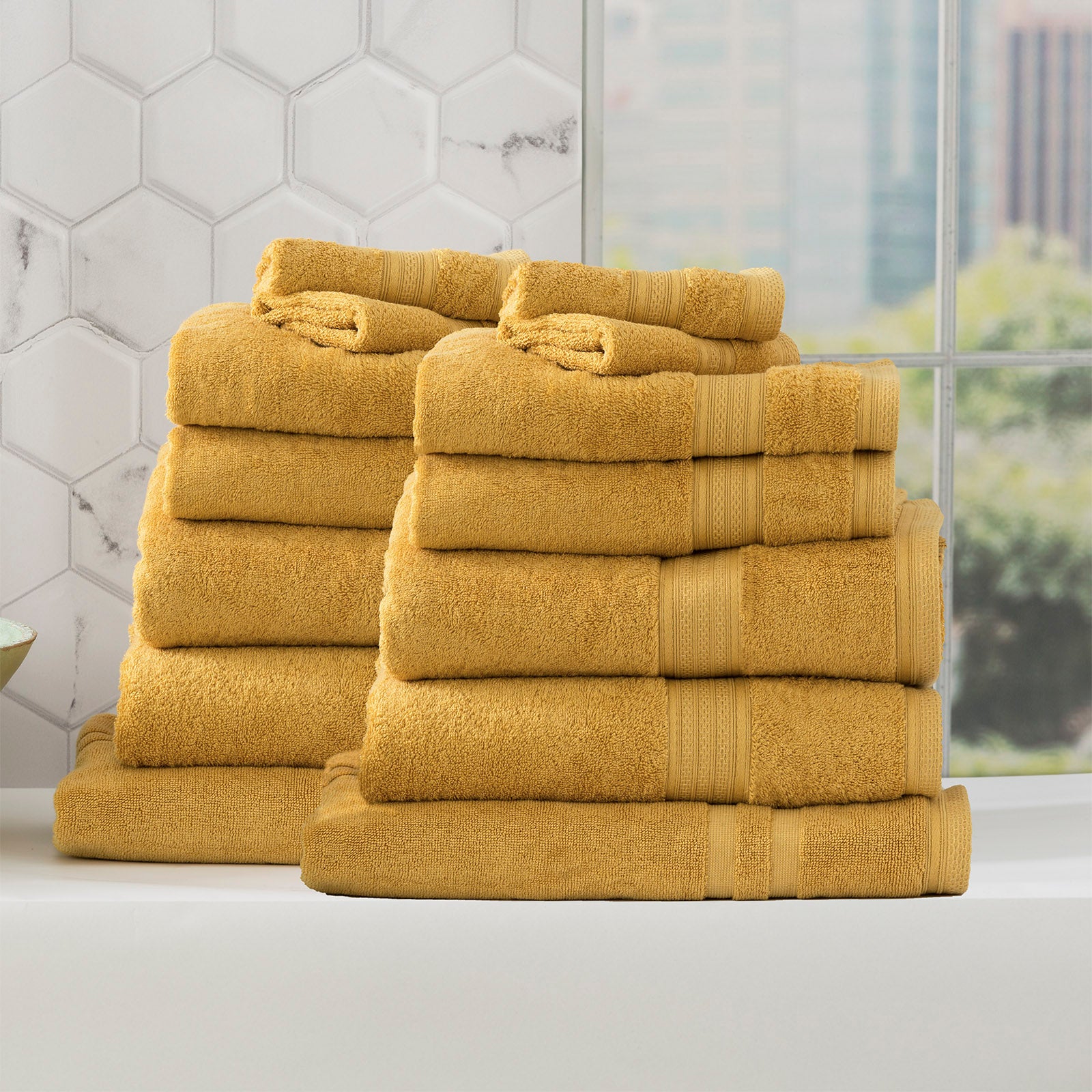 Renee Taylor Stella 650 GSM Super Soft Bamboo Cotton 4 Piece Bath Towel Mustard