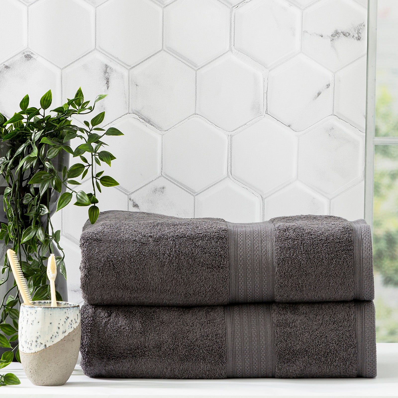Renee Taylor Stella 650 GSM Super Soft Bamboo Cotton 4 Pack Bath Sheet Charcoal