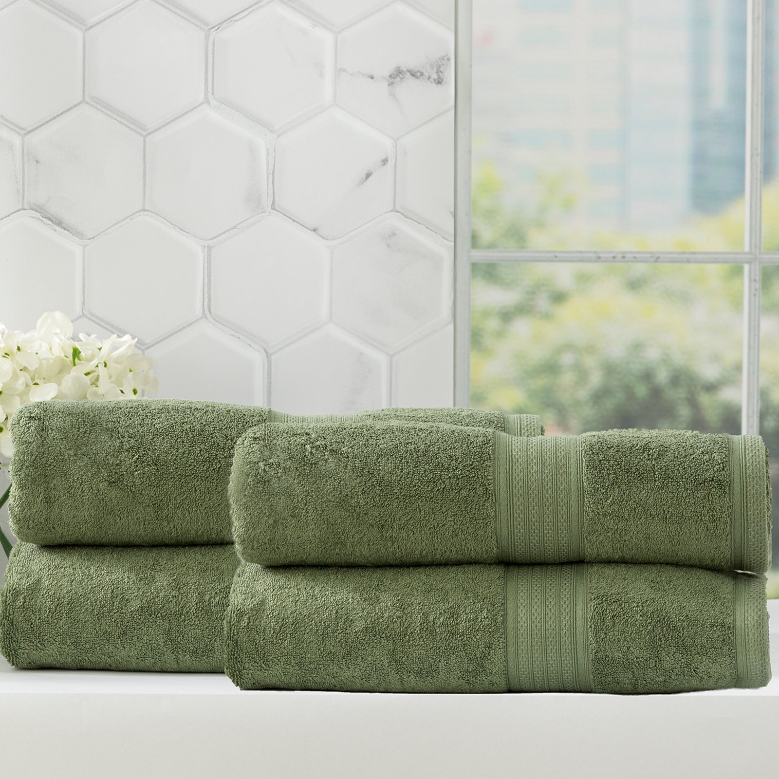 Renee Taylor Stella 650 GSM Super Soft Bamboo Cotton 4 Pack Bath Sheet Jade