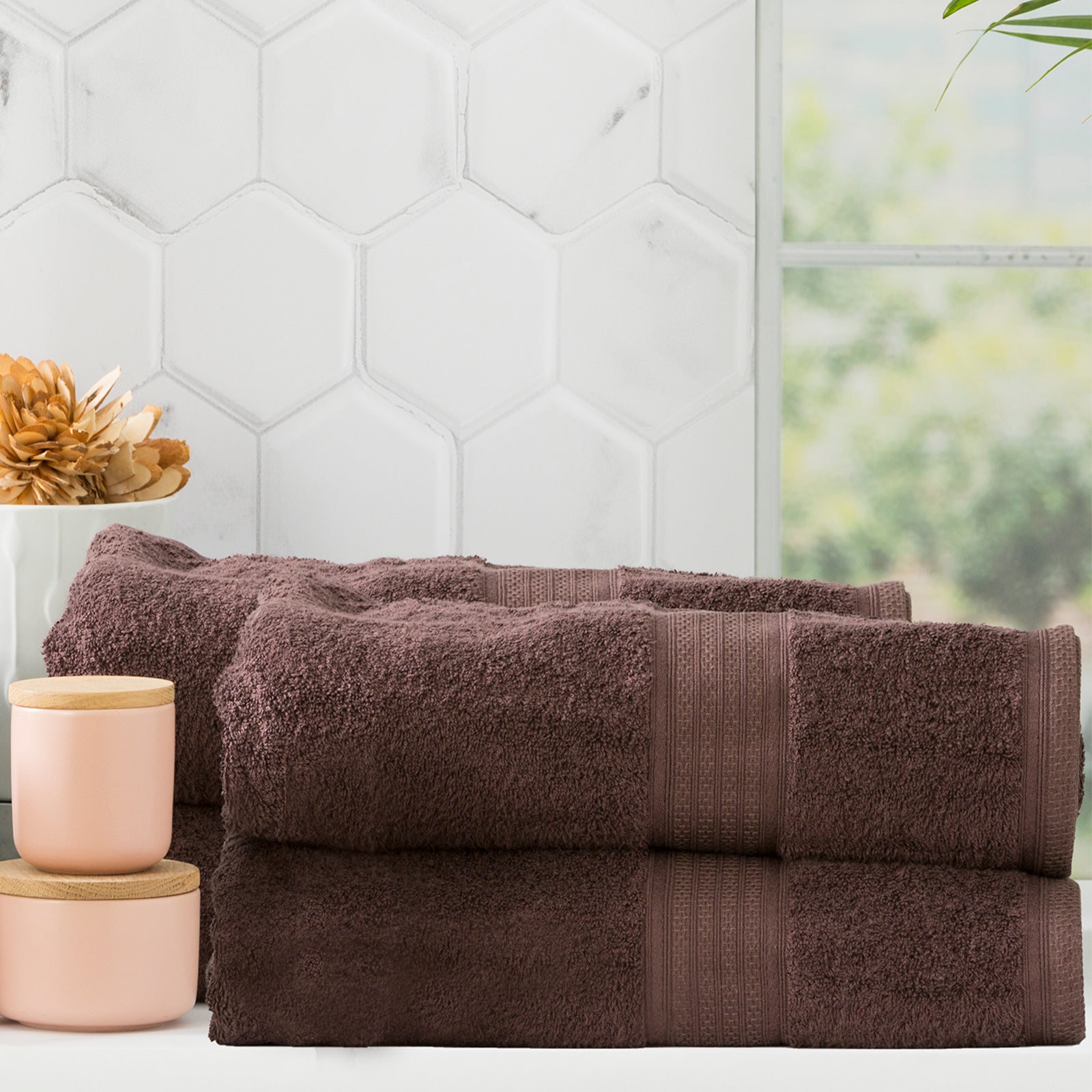 Renee Taylor Stella 650 GSM Super Soft Bamboo Cotton 4 Pack Bath Sheet Cocoa