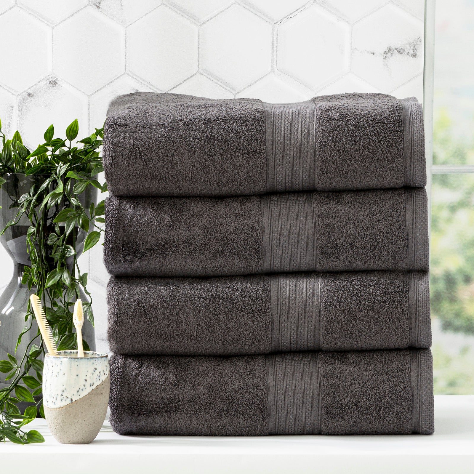 Renee Taylor Stella 650 GSM Super Soft Bamboo Cotton 14 Piece Charcoal
