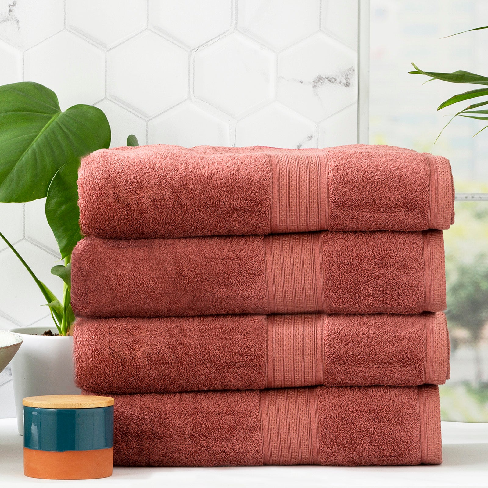 Renee Taylor Stella 650 GSM Super Soft Bamboo Cotton 2 Pack Bath Sheet Brick