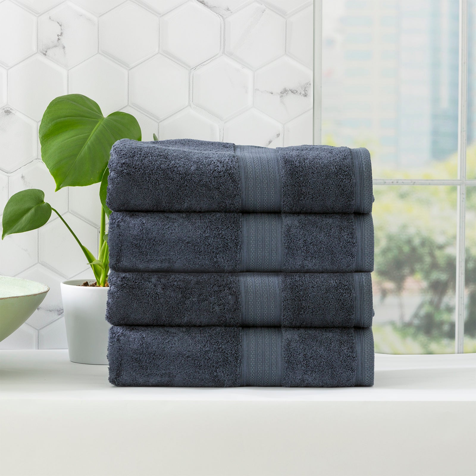 Renee Taylor Stella 650 GSM Super Soft Bamboo Cotton 2 Pack Bath Sheet Indigo