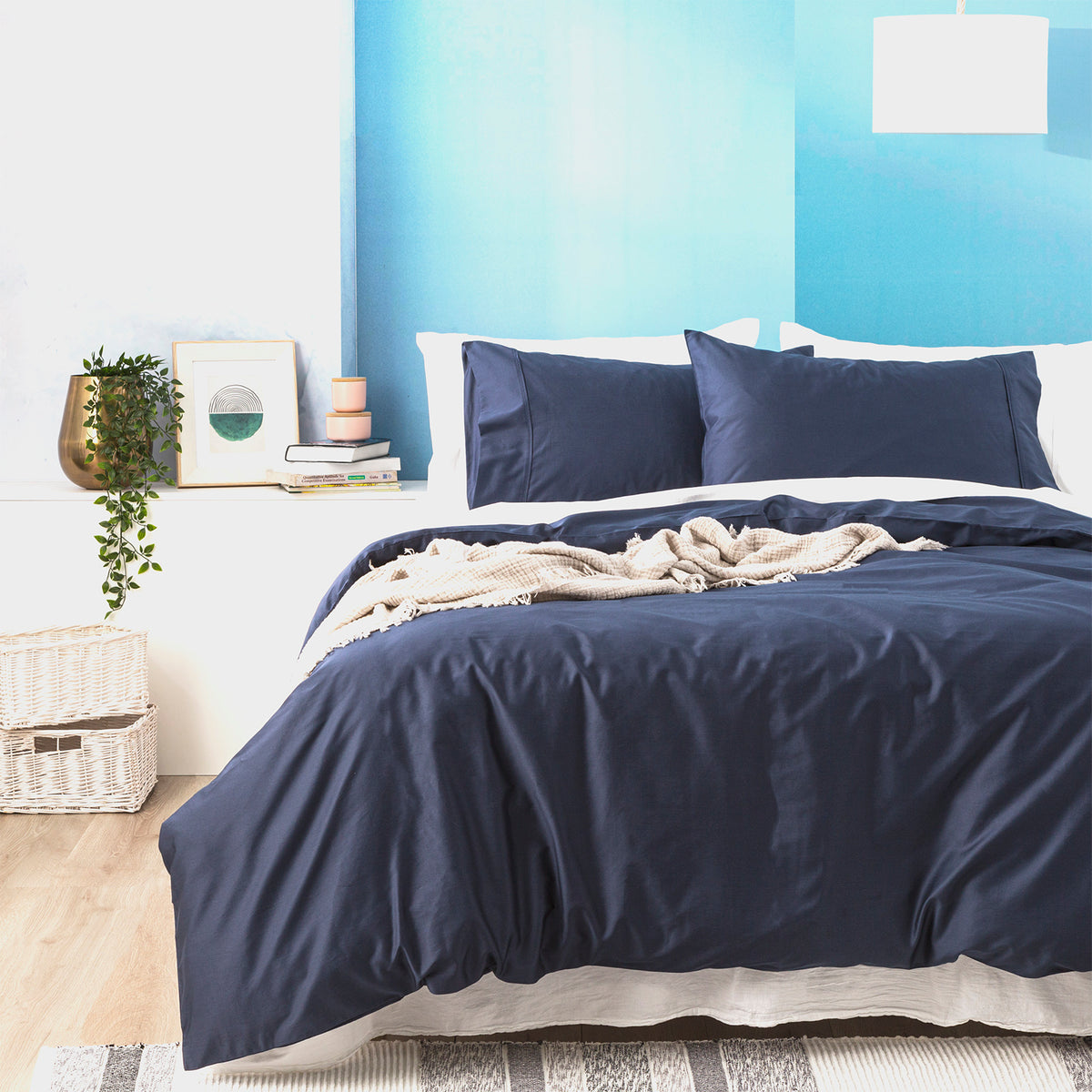 Park Avenue 500 Thread Count Natural Bamboo Cotton Quilt Cover Set - Super King Indigo