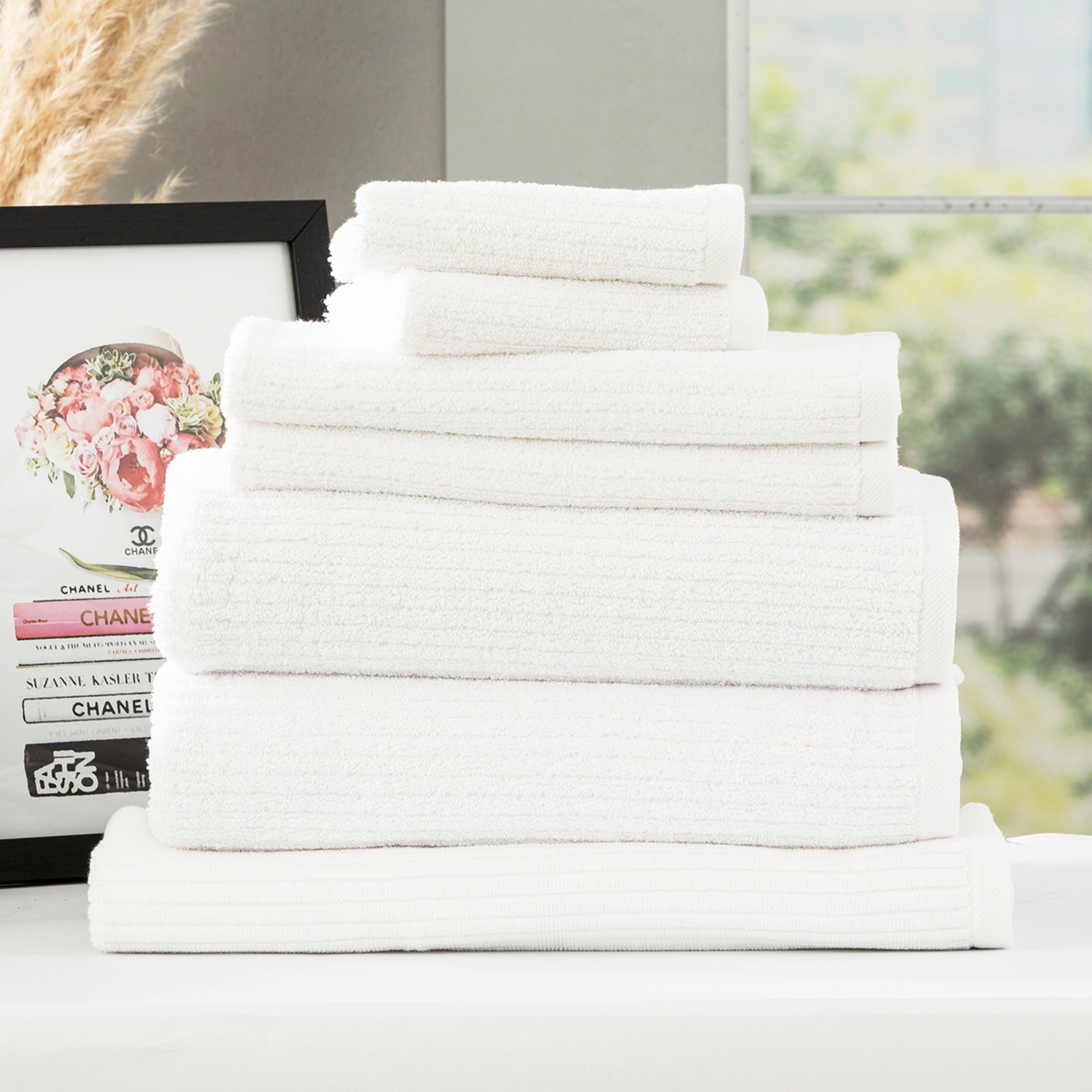 Renee Taylor Cobblestone 650 GSM Cotton Ribbed Towel Packs 2 Pack Bath Sheet White