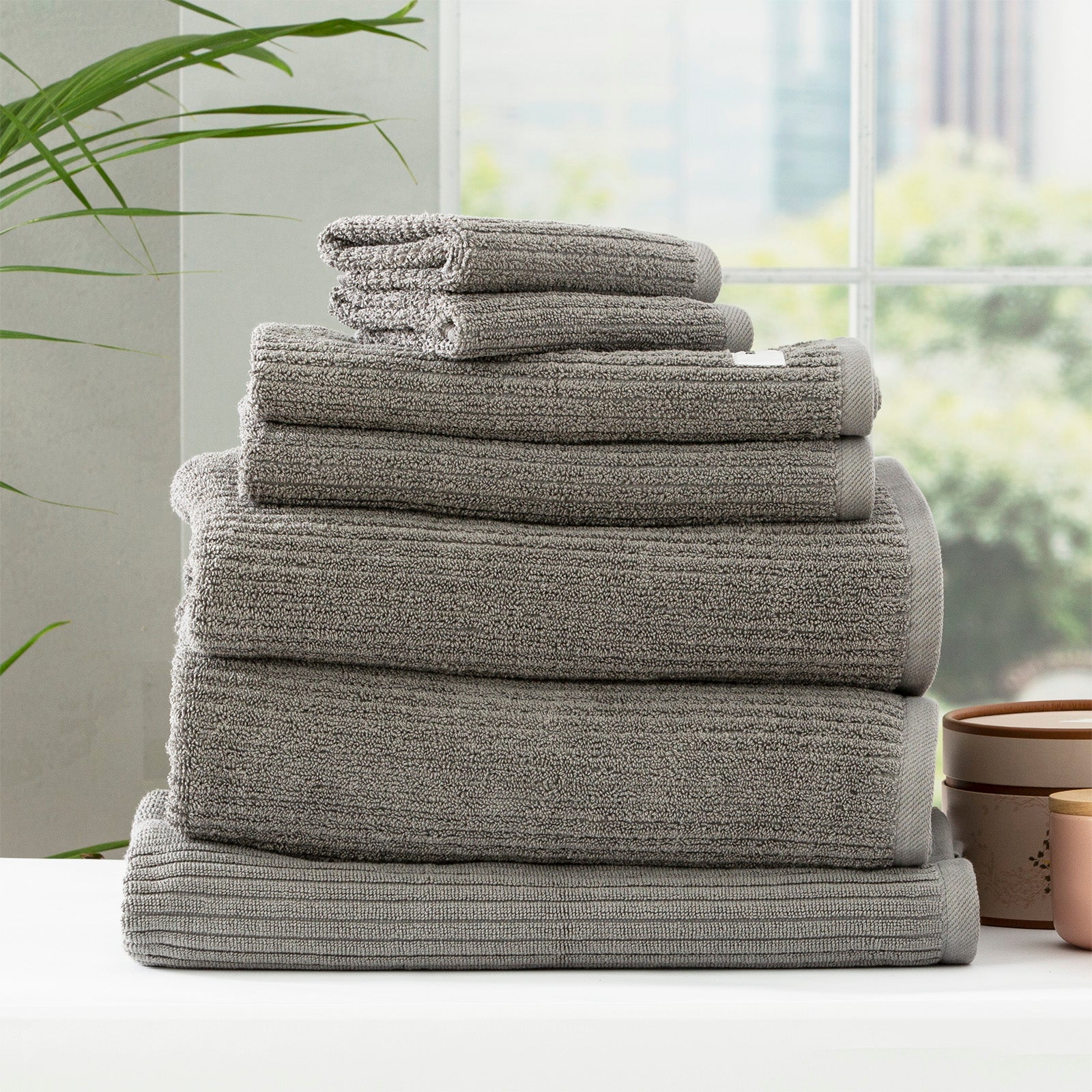Renee Taylor Cobblestone 650 GSM Cotton Ribbed Towel Packs 4 Pack Bath Sheet Granite