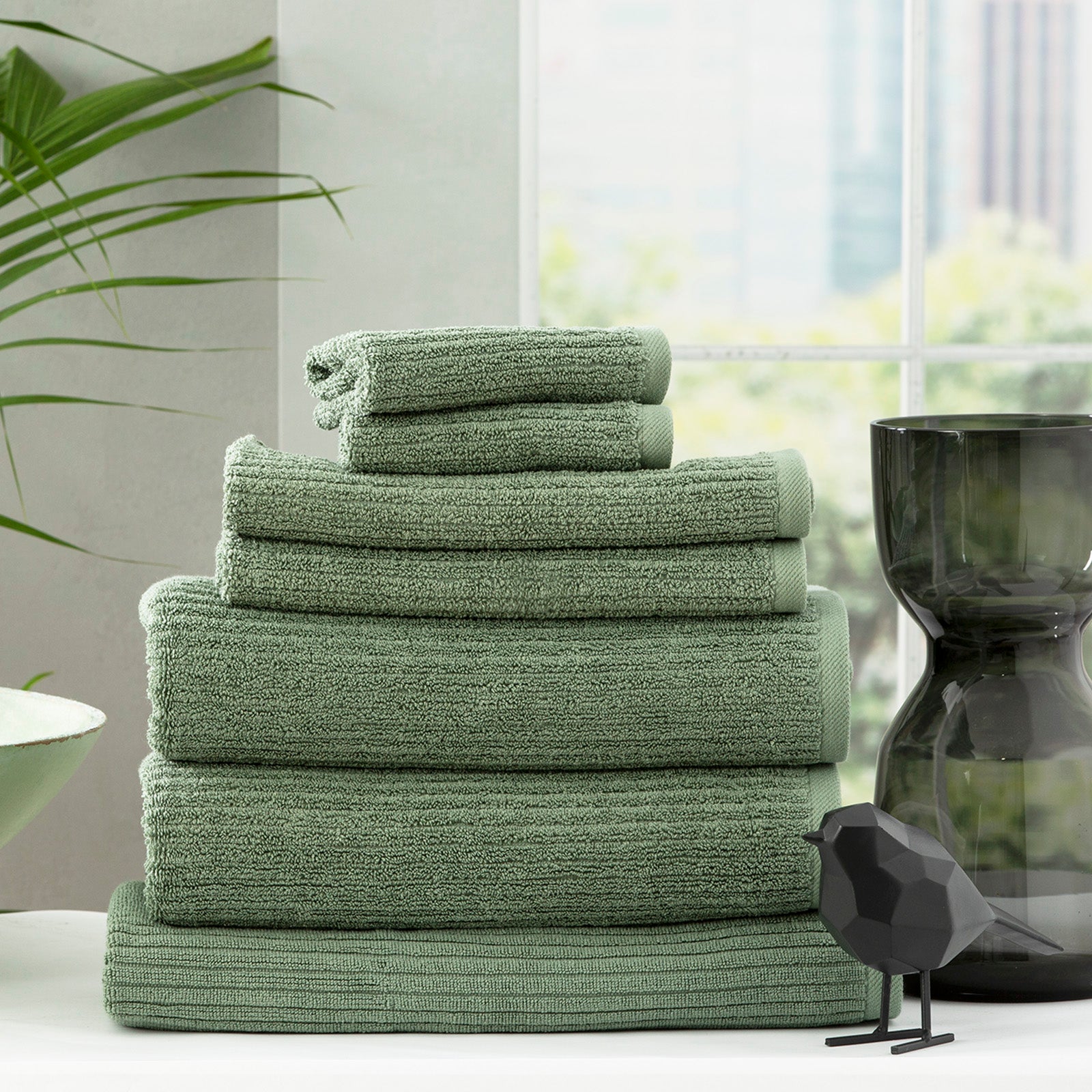 Renee Taylor Cobblestone 650 GSM Cotton Ribbed Towel Packs 5 Piece Sage