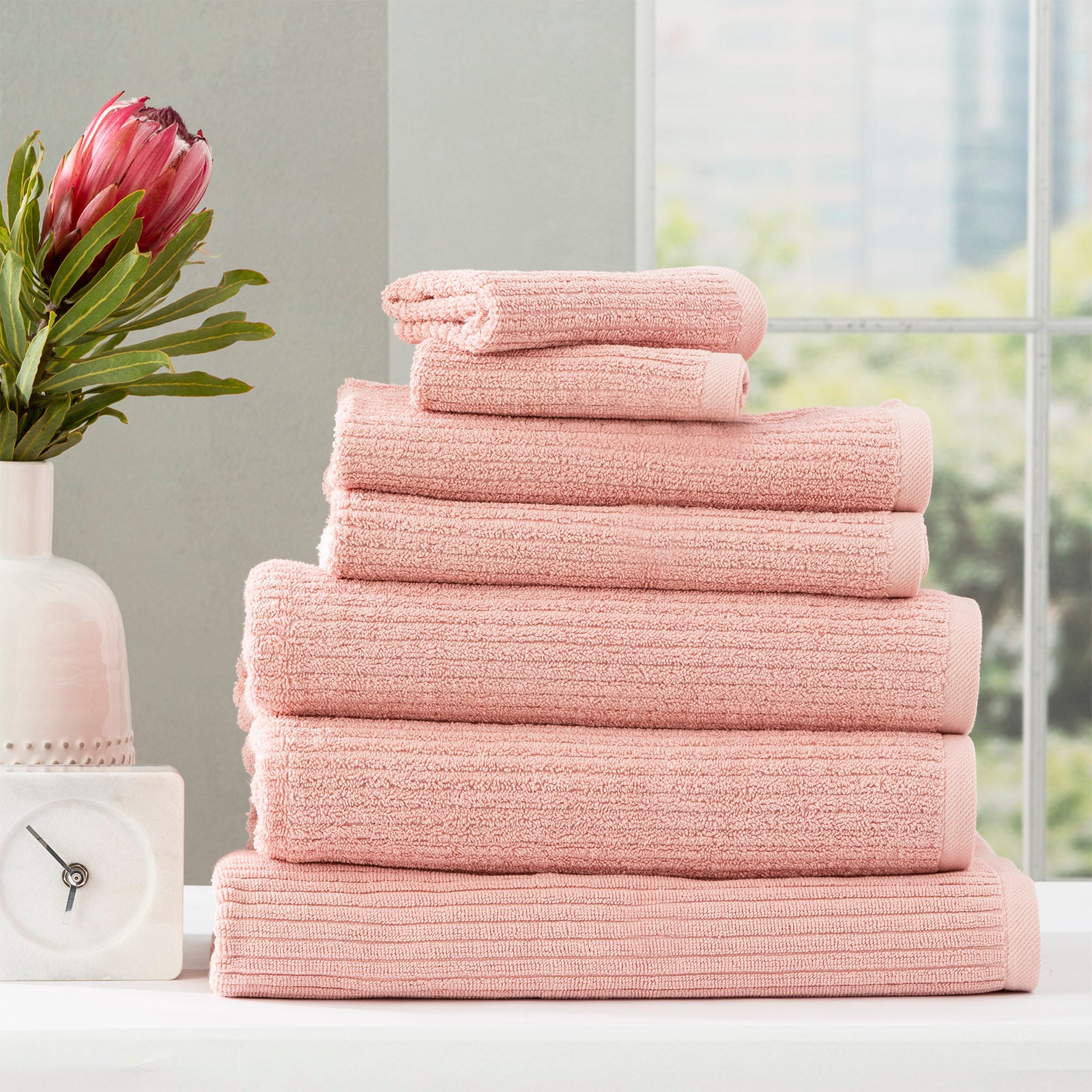 Renee Taylor Cobblestone 650 GSM Cotton Ribbed Towel Packs 4 Piece Bath Towel Blush
