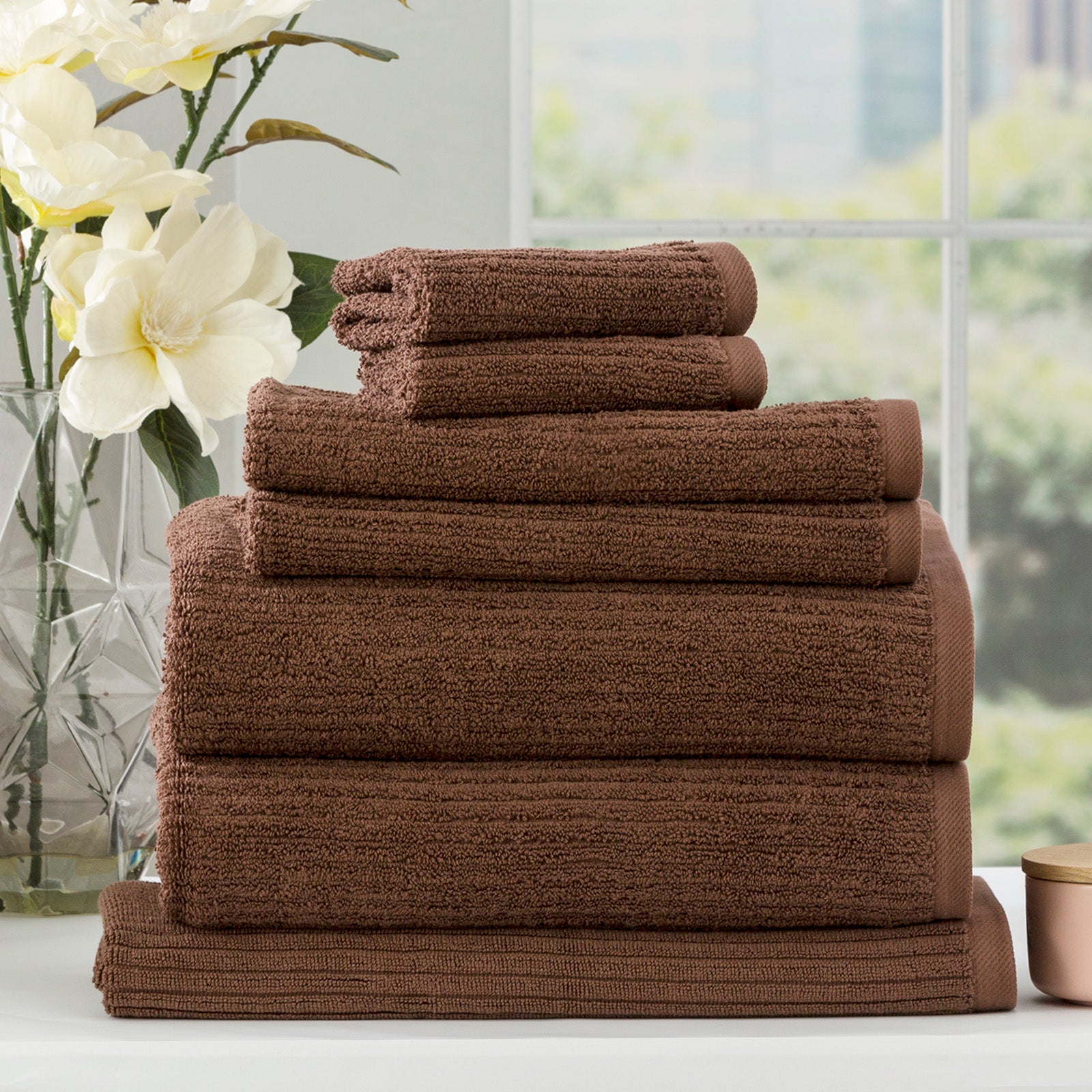 Renee Taylor Cobblestone 650 GSM Cotton Ribbed Towel Packs 4 Piece Bath Towel Toffee