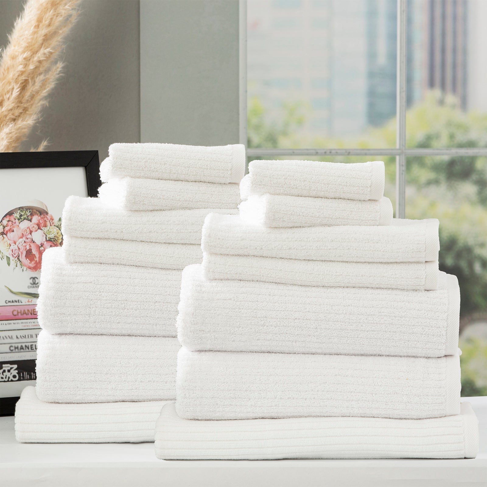 Renee Taylor Cobblestone 650 GSM Cotton Ribbed Towel Packs 4 Pack Bath Sheet White