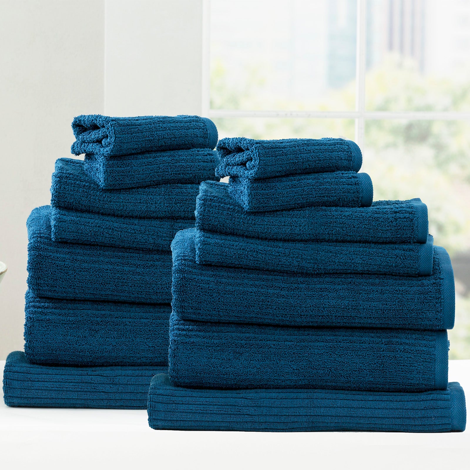 Renee Taylor Cobblestone 650 GSM Cotton Ribbed Towel Packs 7 Piece Ink