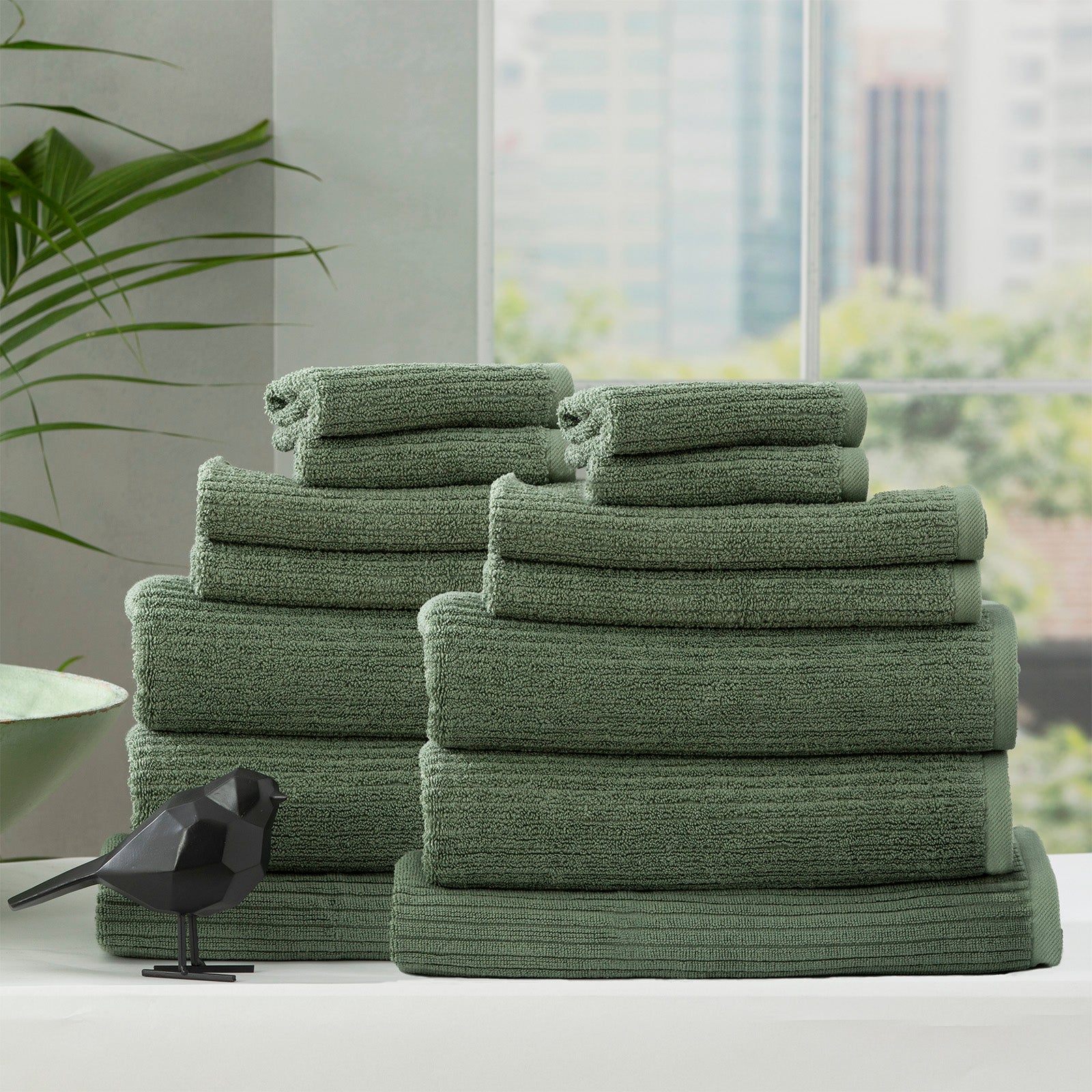 Renee Taylor Cobblestone 650 GSM Cotton Ribbed Towel Packs 4 Piece Bath Towel Sage