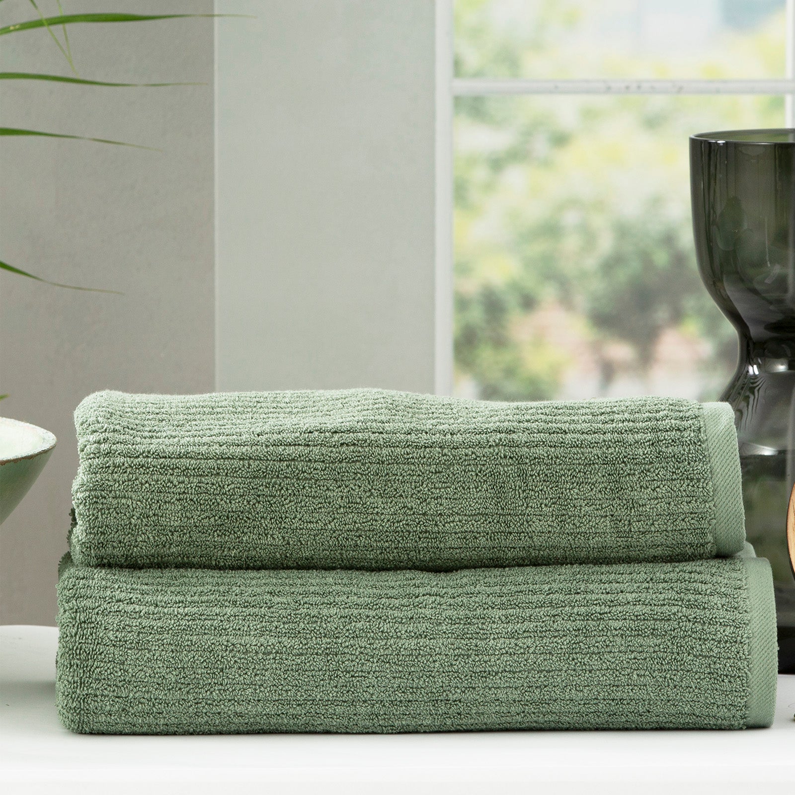 Renee Taylor Cobblestone 650 GSM Cotton Ribbed Towel Packs 14 Piece Sage