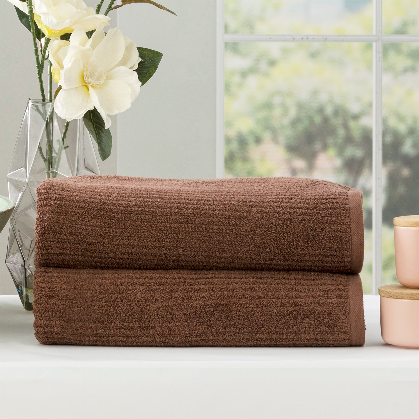 Renee Taylor Cobblestone 650 GSM Cotton Ribbed Towel Packs 14 Piece Toffee