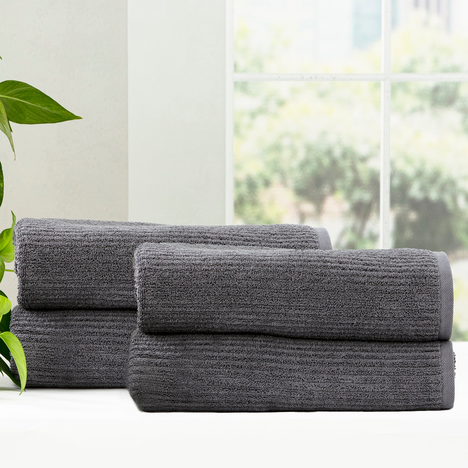 Renee Taylor Cobblestone 650 GSM Cotton Ribbed Towel Packs 7 Piece Platinum