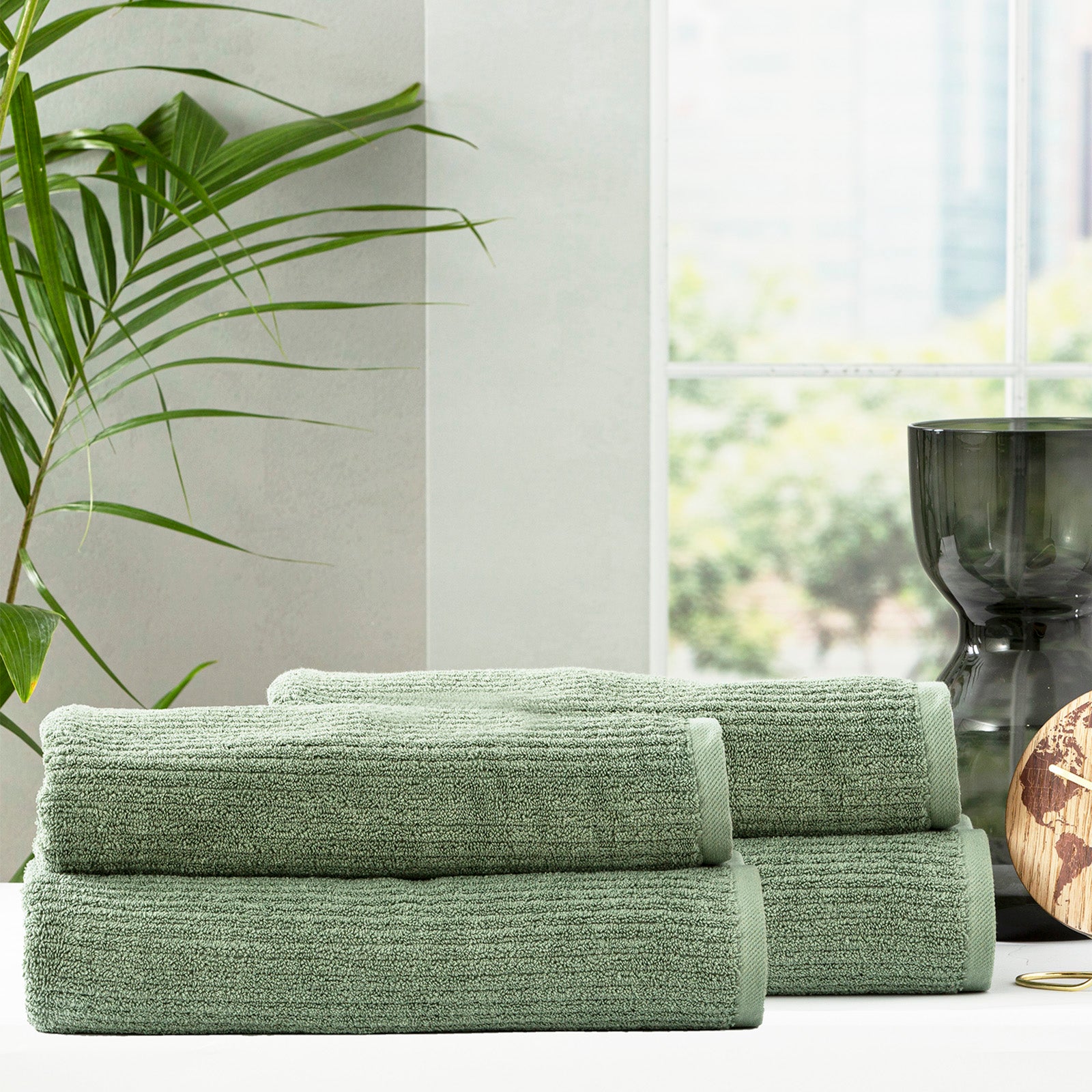 Renee Taylor Cobblestone 650 GSM Cotton Ribbed Towel Packs 14 Piece Sage