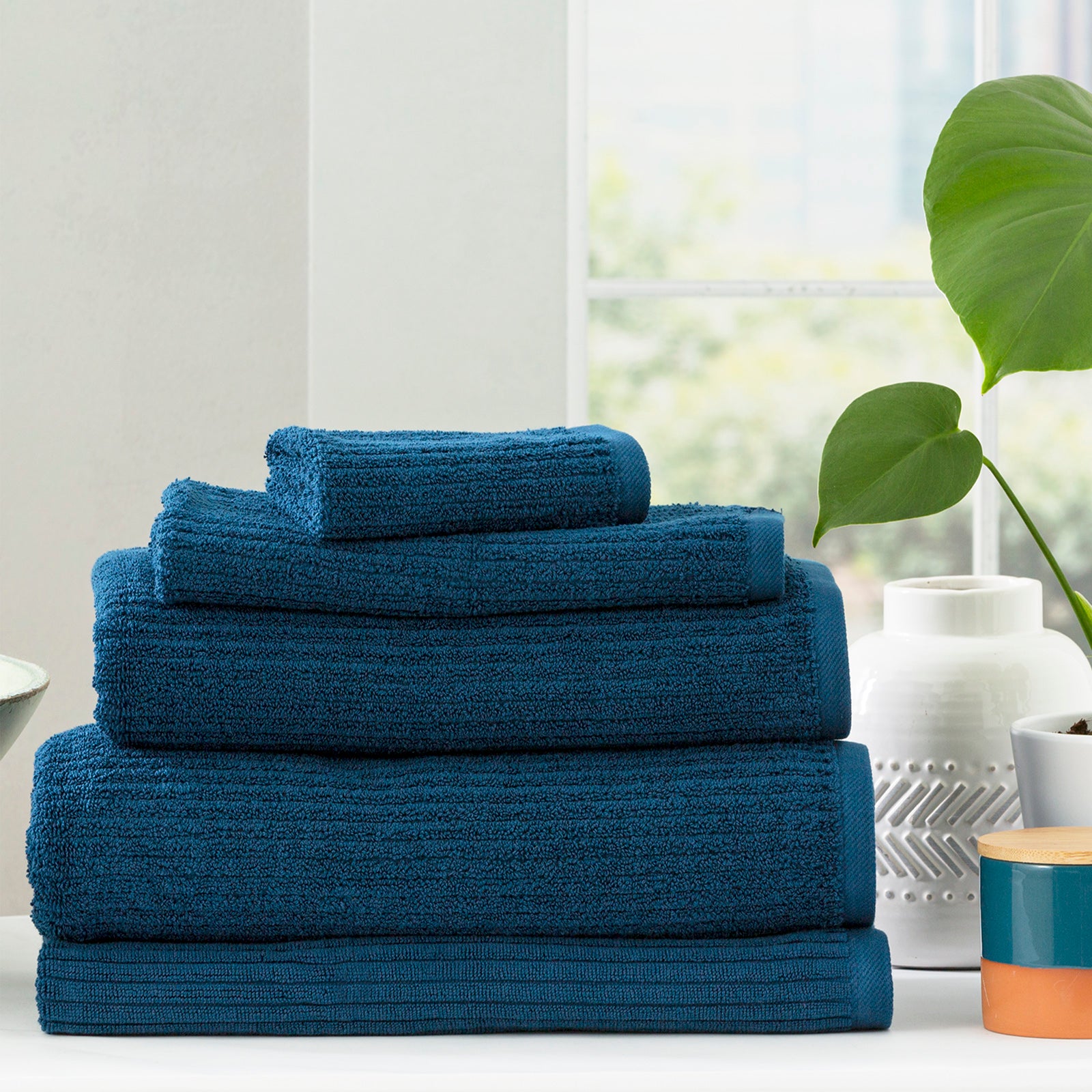 Renee Taylor Cobblestone 650 GSM Cotton Ribbed Towel Packs 5 Piece Ink
