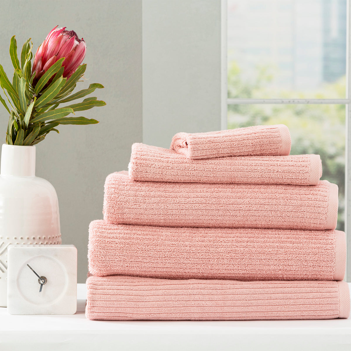 Renee Taylor Cobblestone 650 GSM Cotton Ribbed Towel Set - 5 Piece - Blush
