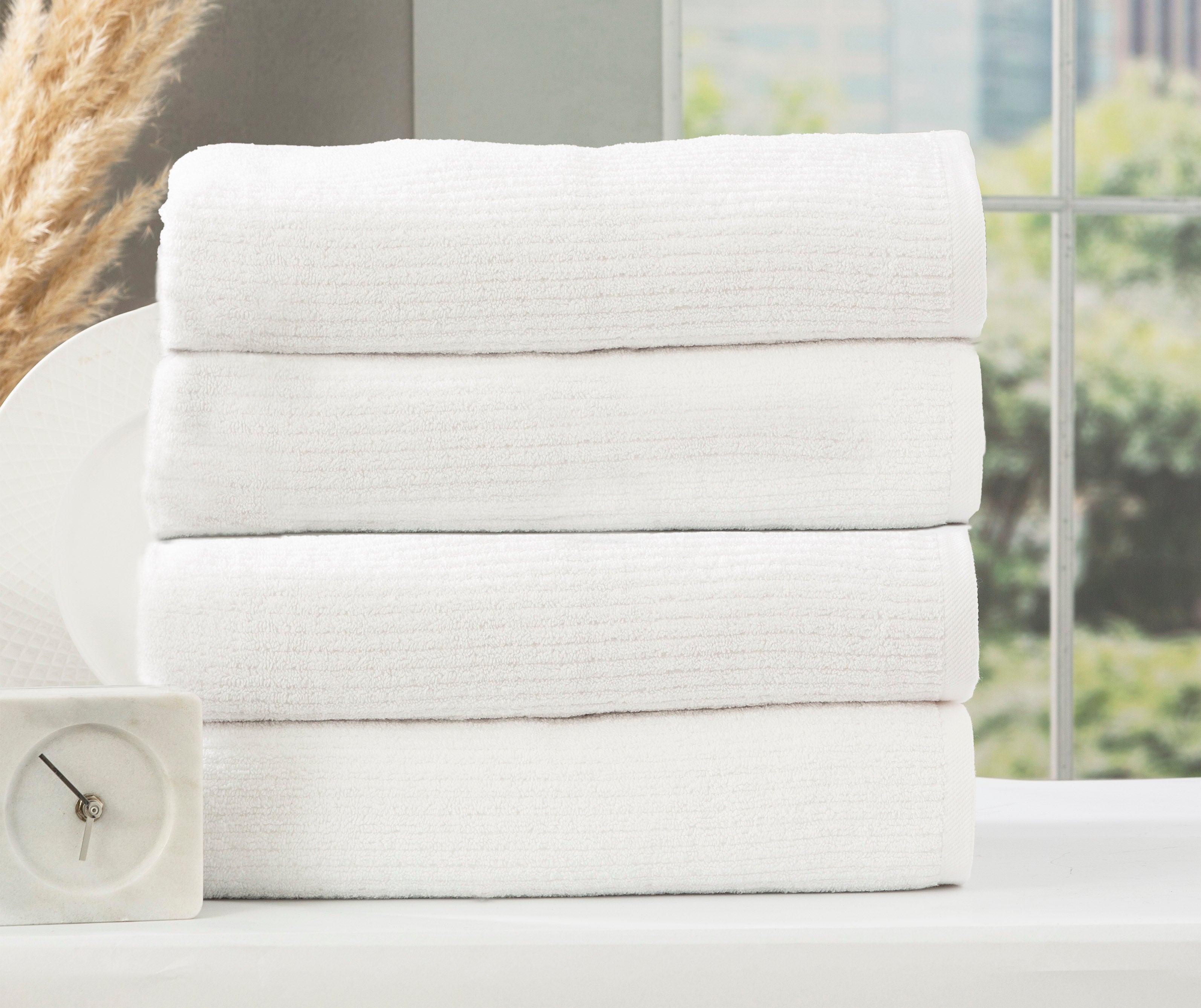 Renee Taylor Cobblestone 650 GSM Cotton Ribbed Towel Packs 2 Pack Bath Sheet White