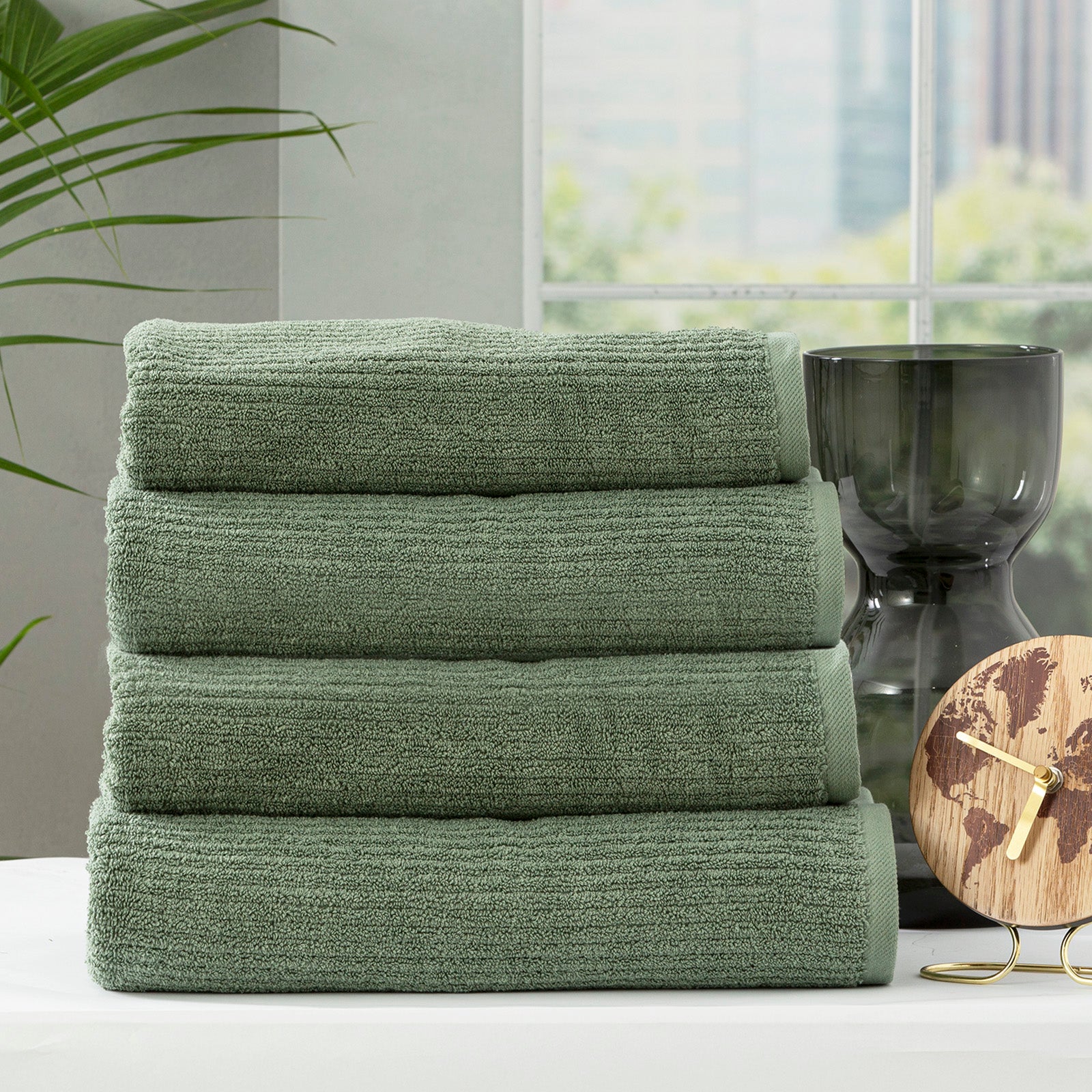 Renee Taylor Cobblestone 650 GSM Cotton Ribbed Towel Packs 5 Piece Sage