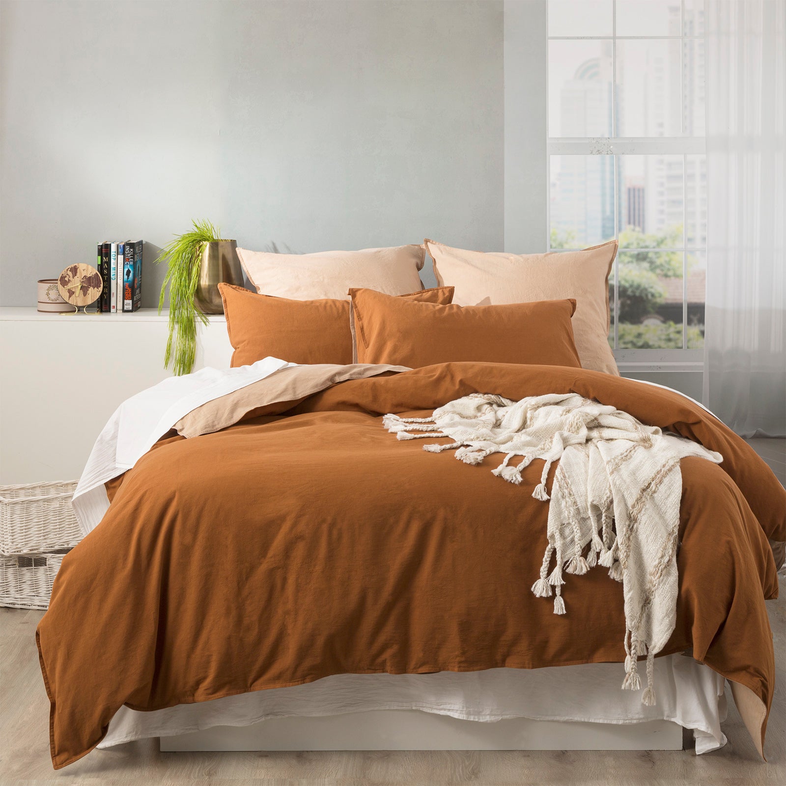 Renee Taylor Essentials Vintage stone washed reversible Quilt cover set King Wood