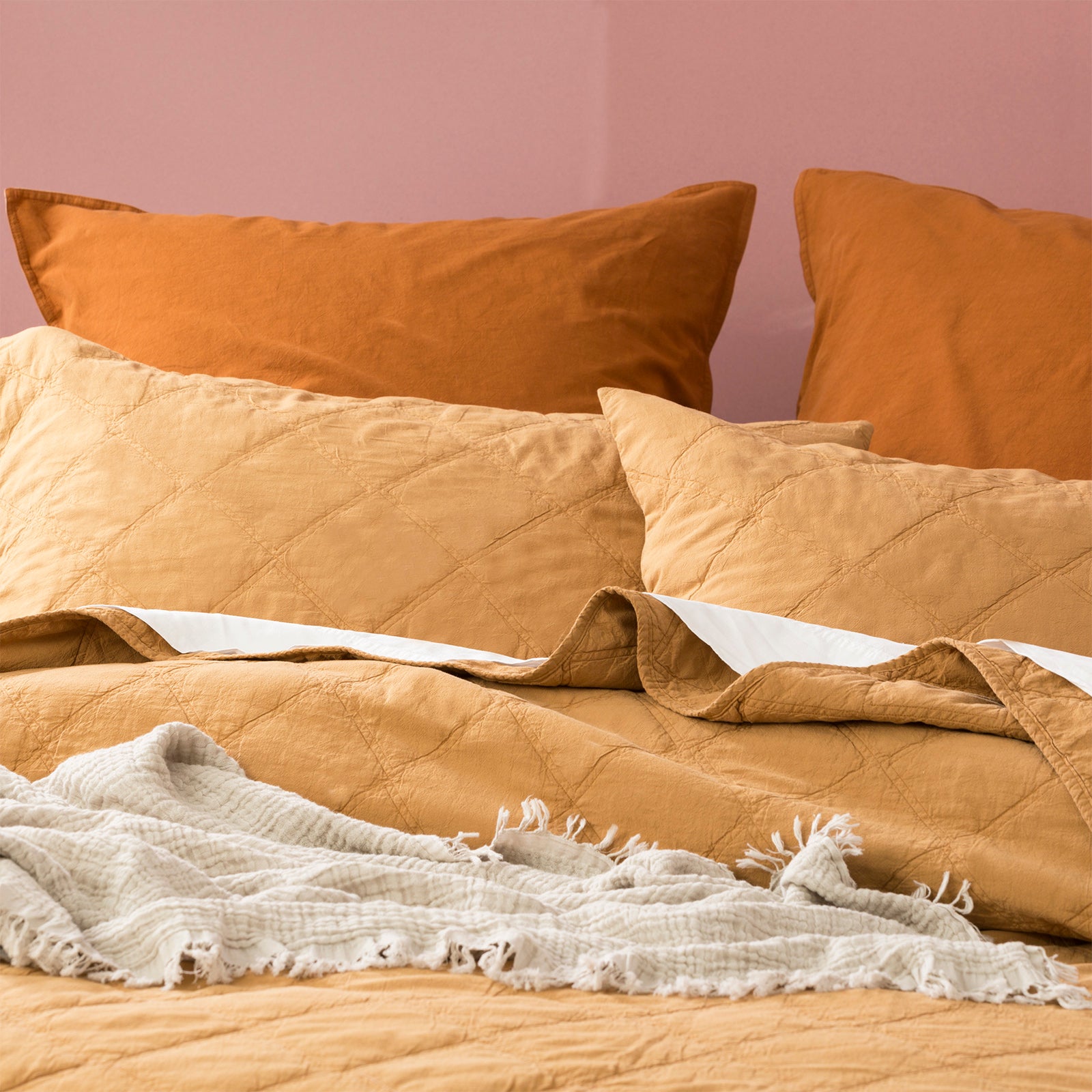 Renee Taylor Attwood Vintage Stone Washed Cotton Quilted Coverlet set Queen/King Wood