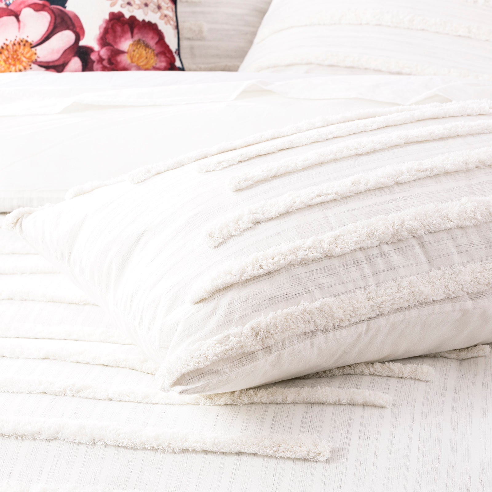 Renee Taylor Classic Cotton Vintage washed Tufted Quilt Cover set European P/C White