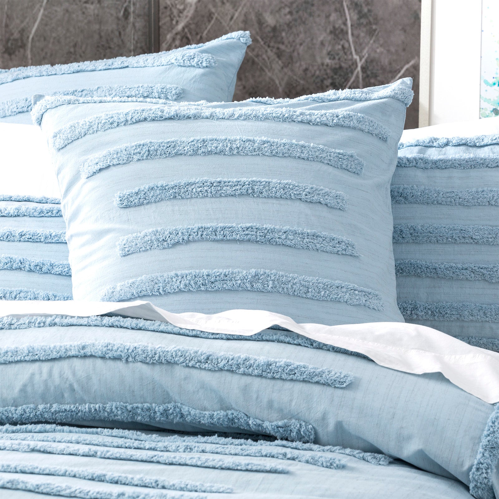 Renee Taylor Classic Cotton Vintage washed Tufted Quilt Cover set King Blue