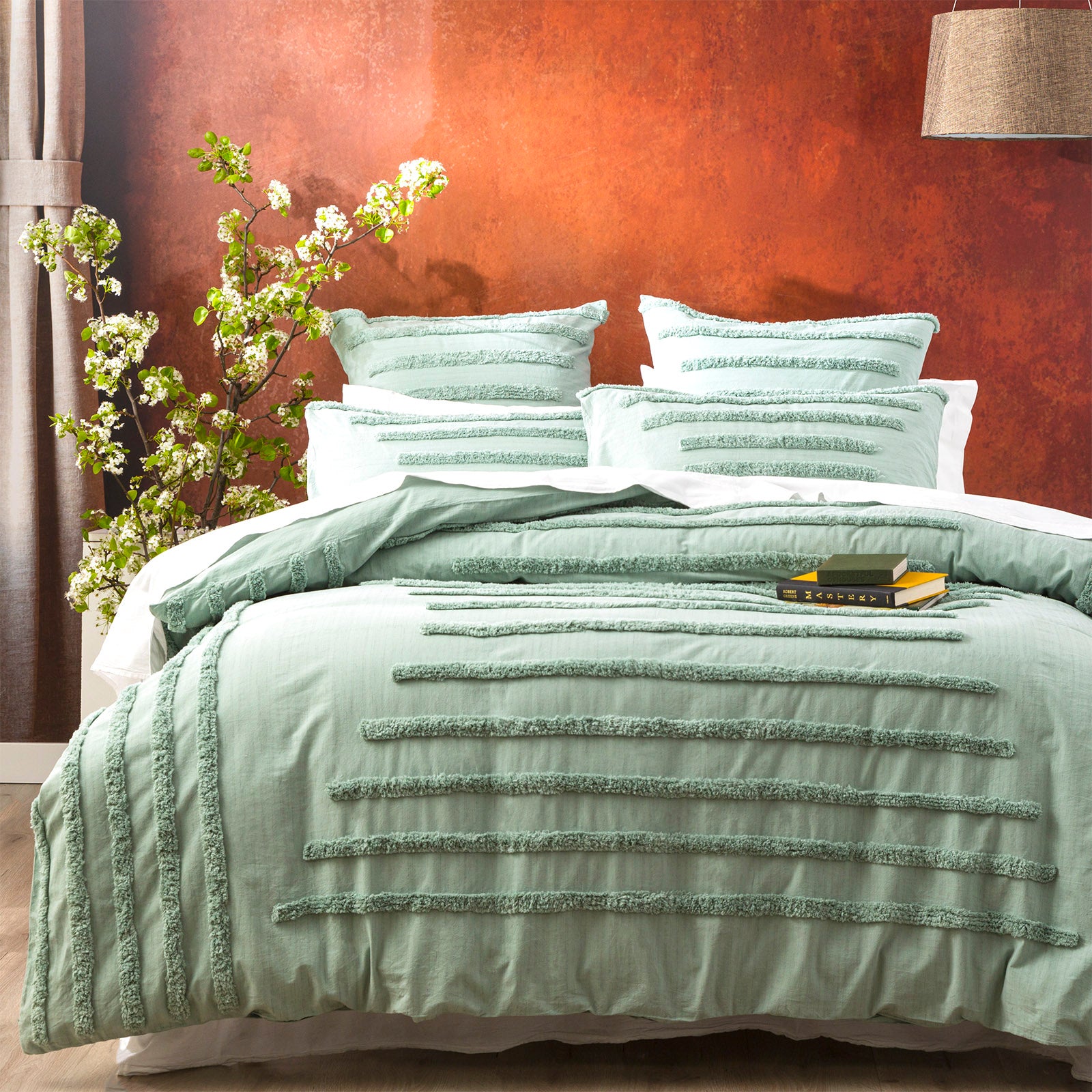 Renee Taylor Classic Cotton Vintage washed Tufted Quilt Cover set King Sage