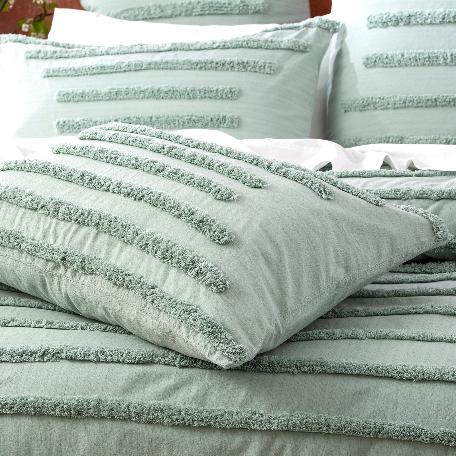 Renee Taylor Classic Cotton Vintage washed Tufted Quilt Cover set Queen Sage