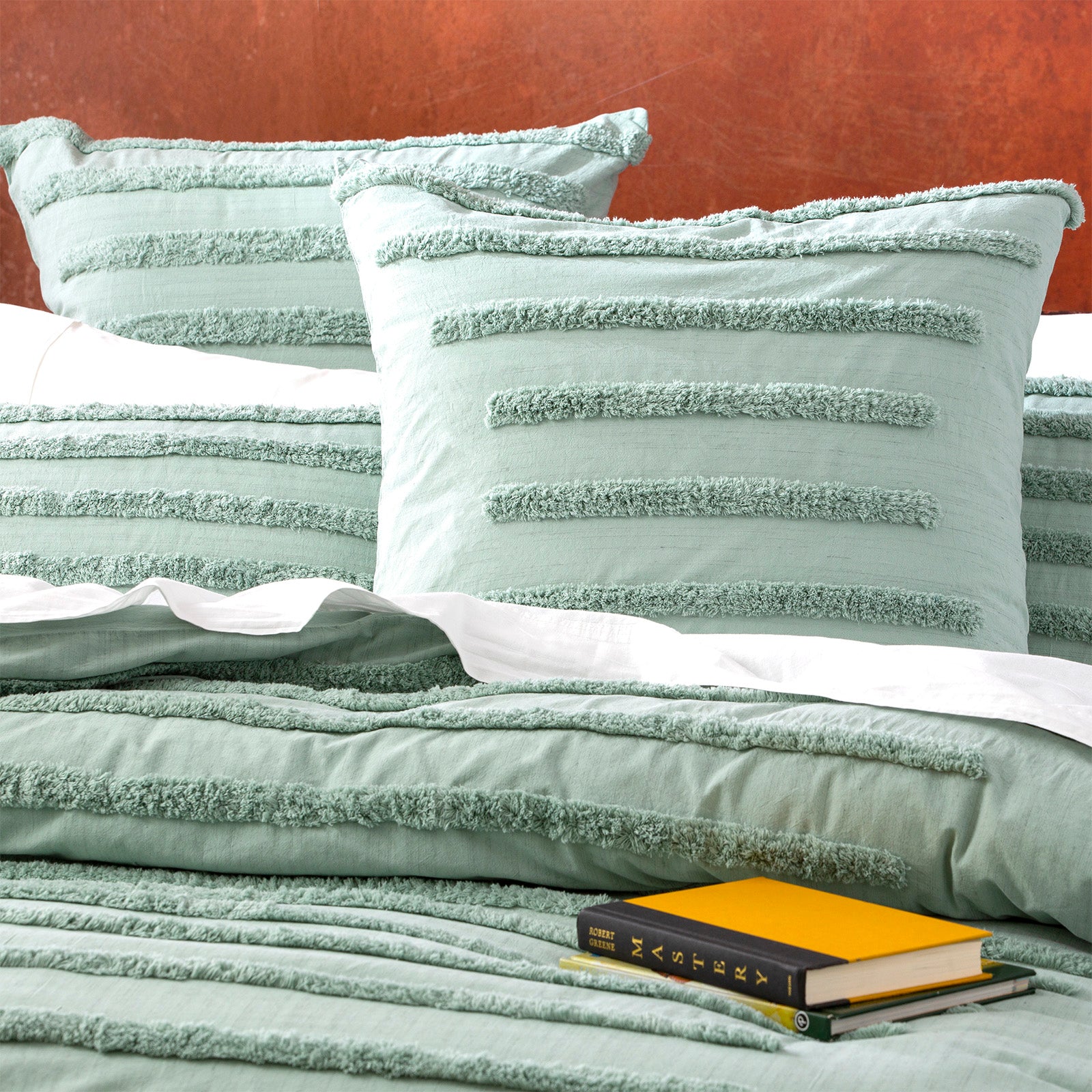 Renee Taylor Classic Cotton Vintage washed Tufted Quilt Cover set King Sage