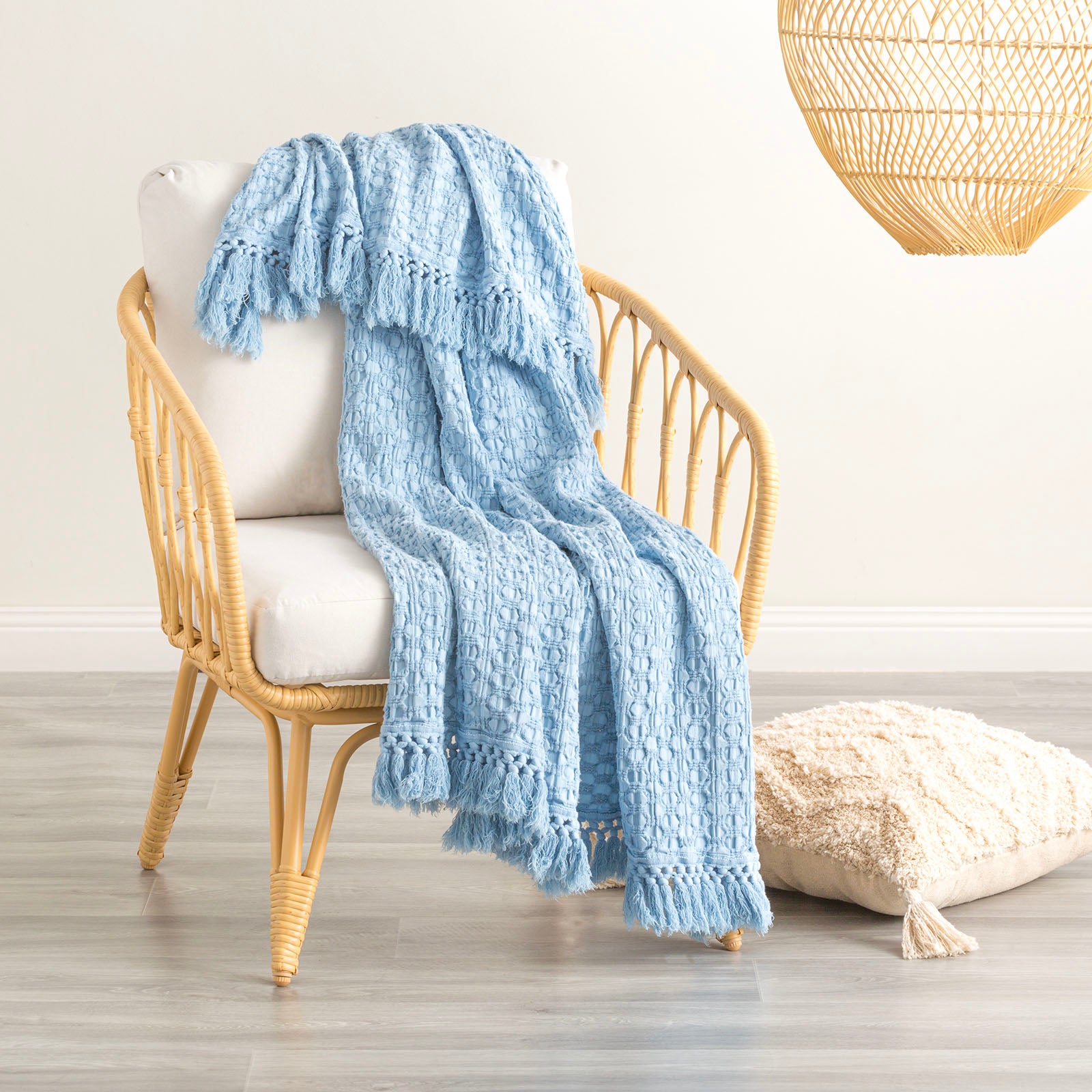Renee Taylor Alysian washed cotton textured Throw 130 x 200 cms Sky