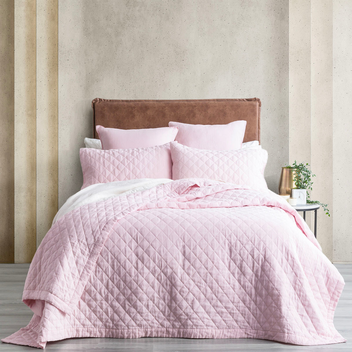 Renee Taylor Cavallo Stone Washed French Linen Quilted Coverlet Set - Queen/King - Rose