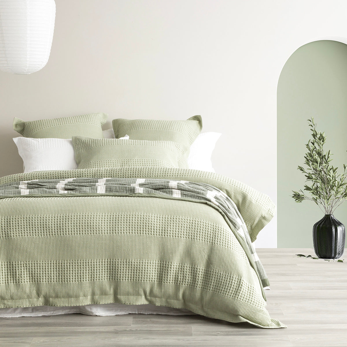 Renee Taylor Elegance Waffle Cotton Jacquard Quilt Cover Set - Double - Moss