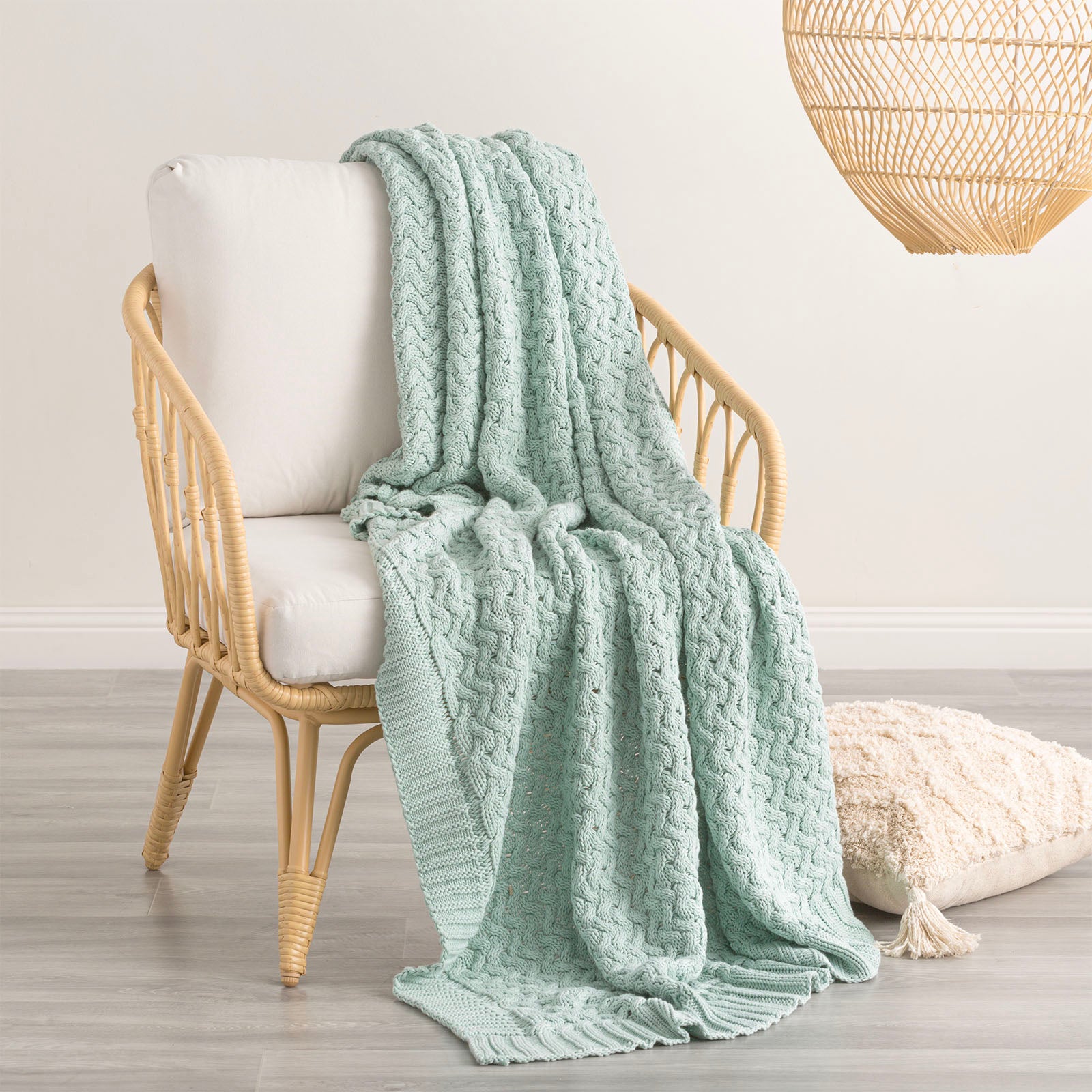 Renee Taylor Lenni 100% Cotton Knitted Throw 130 x 170 Cms Starlight