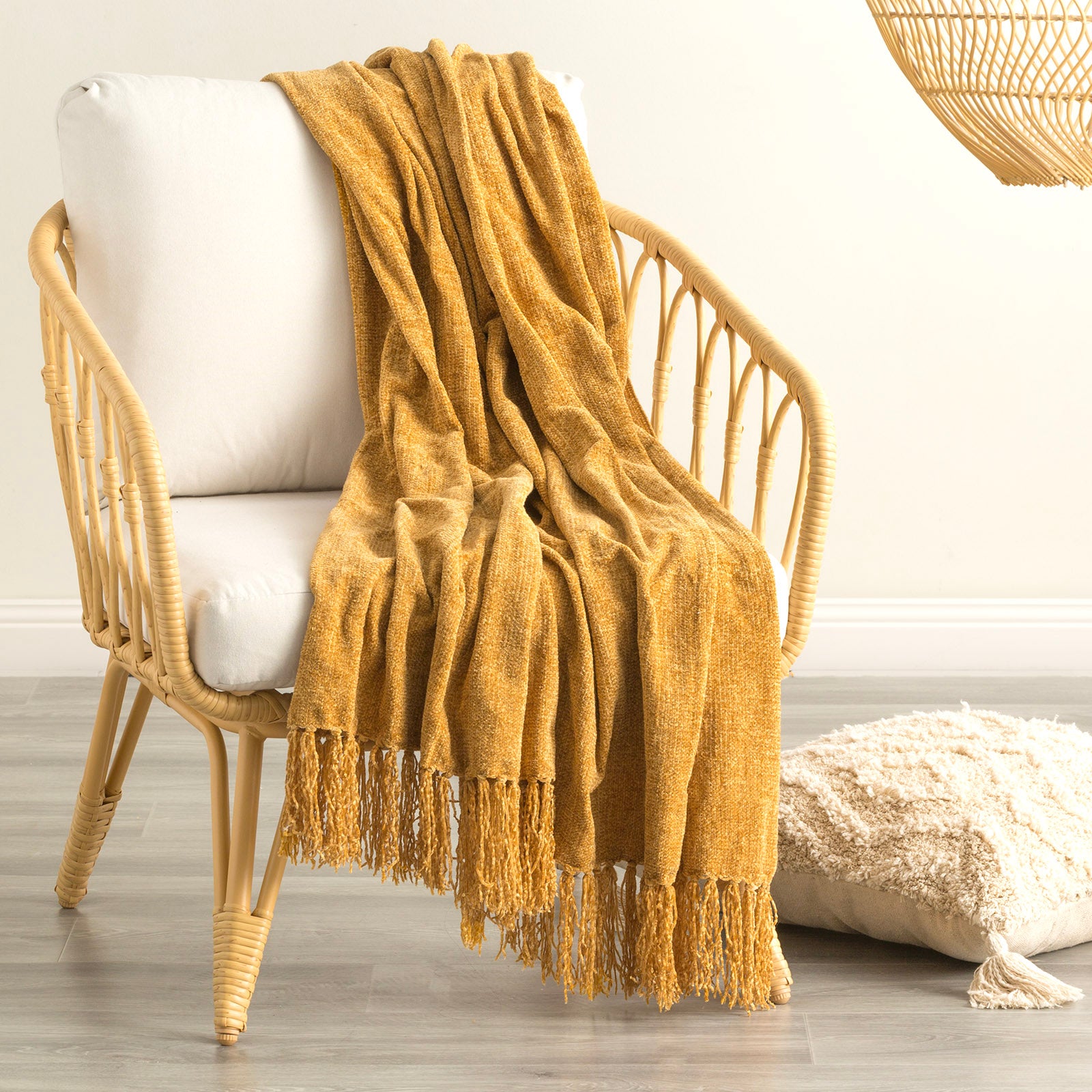 Renee Taylor Newland Polyester Chenille Throw 130 x 170 Cms Turmeric