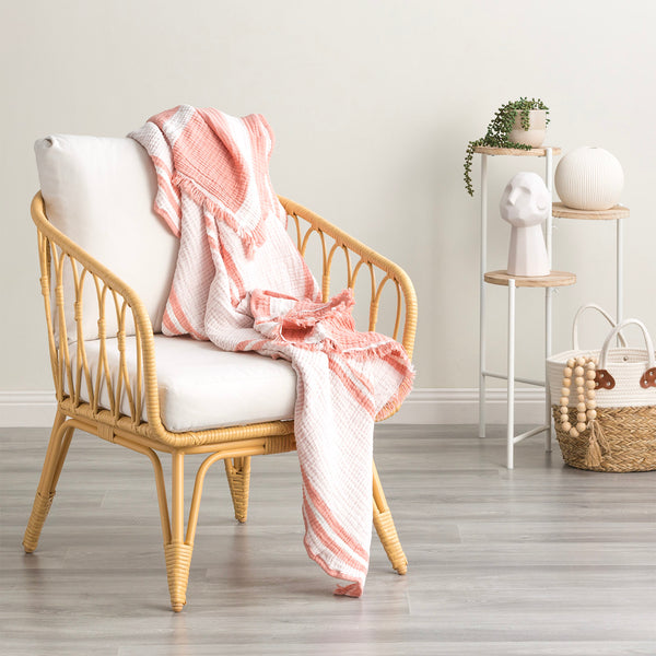 Renee Taylor Ray Striped Vintage Washed Yarn Dyed Textured Cotton Throw 130 x 200 cm